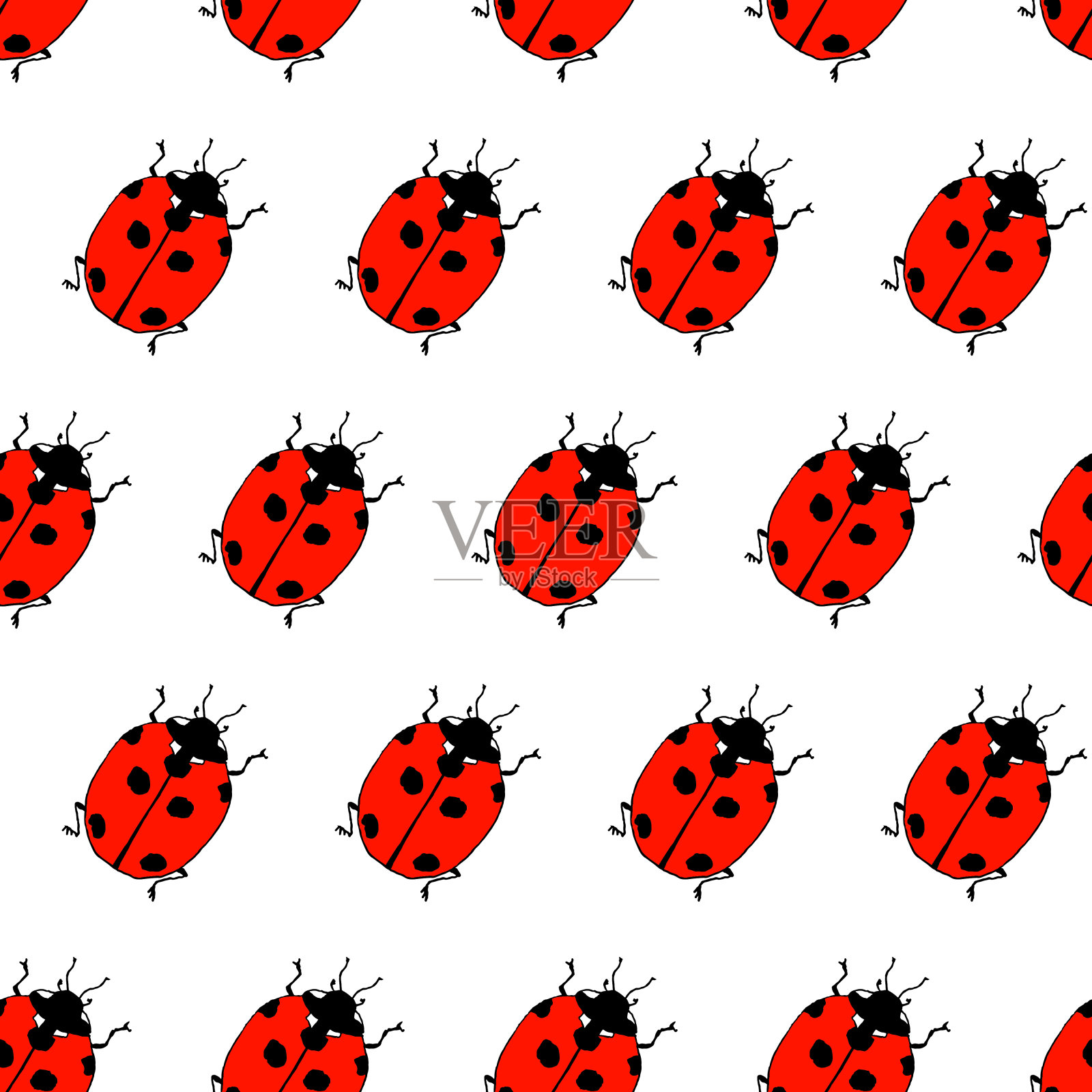 来自瓢虫的无缝图案。画素描。彩色轮廓上的白色背景。矢量插图。插画图片素材
