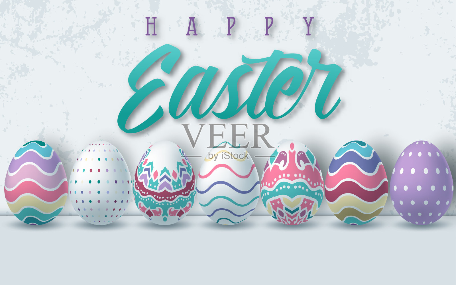 快乐的复活节背景与现实的复活节蛋。复活节卡片。矢量图插画图片素材