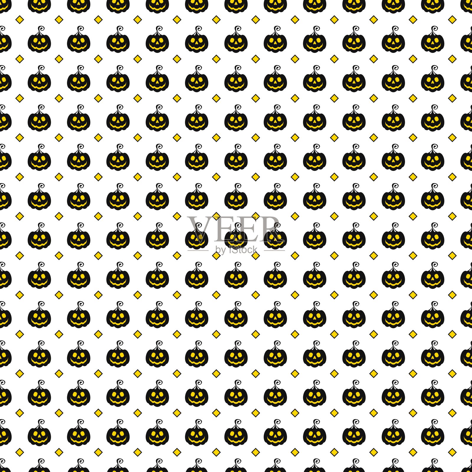 万圣节无缝模式。黑南瓜，杰克灯。插画图片素材