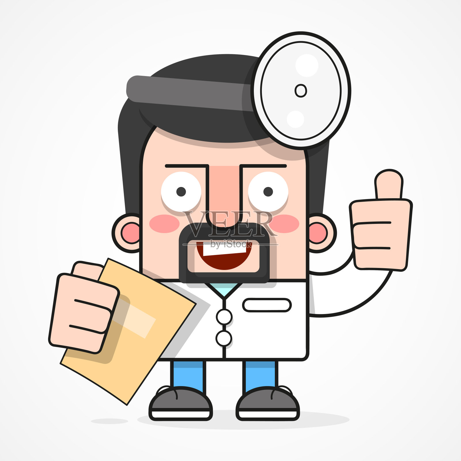 男医生。矢量插图的微笑医生与医疗图标的背景。插画图片素材