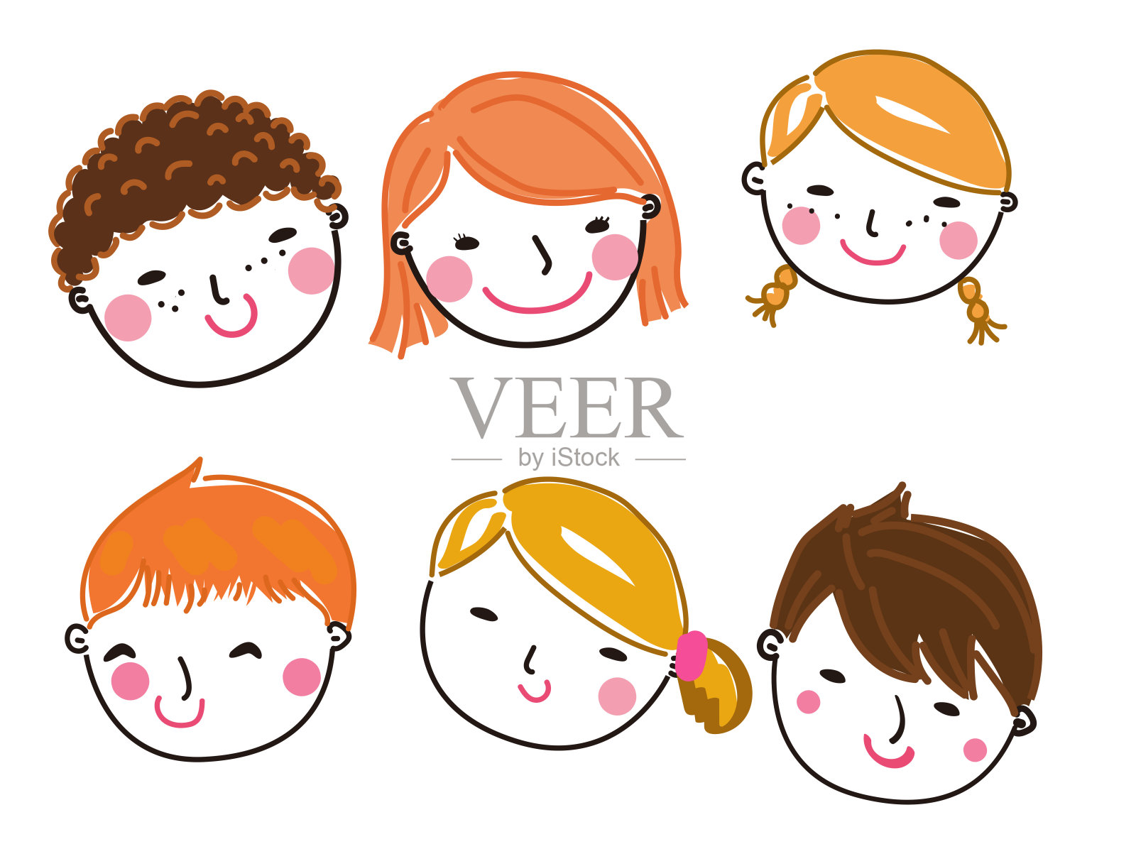 一组人脸的插画插画图片素材