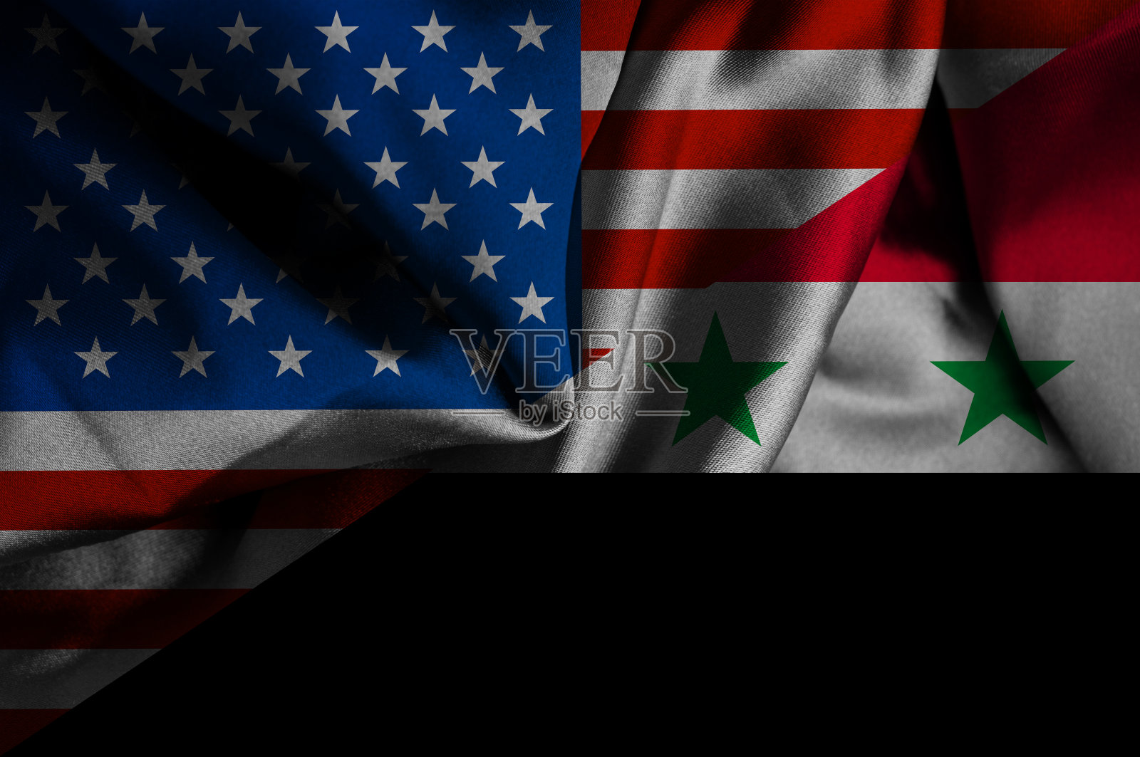 叙利亚与美国的旗帜飘扬照片摄影图片