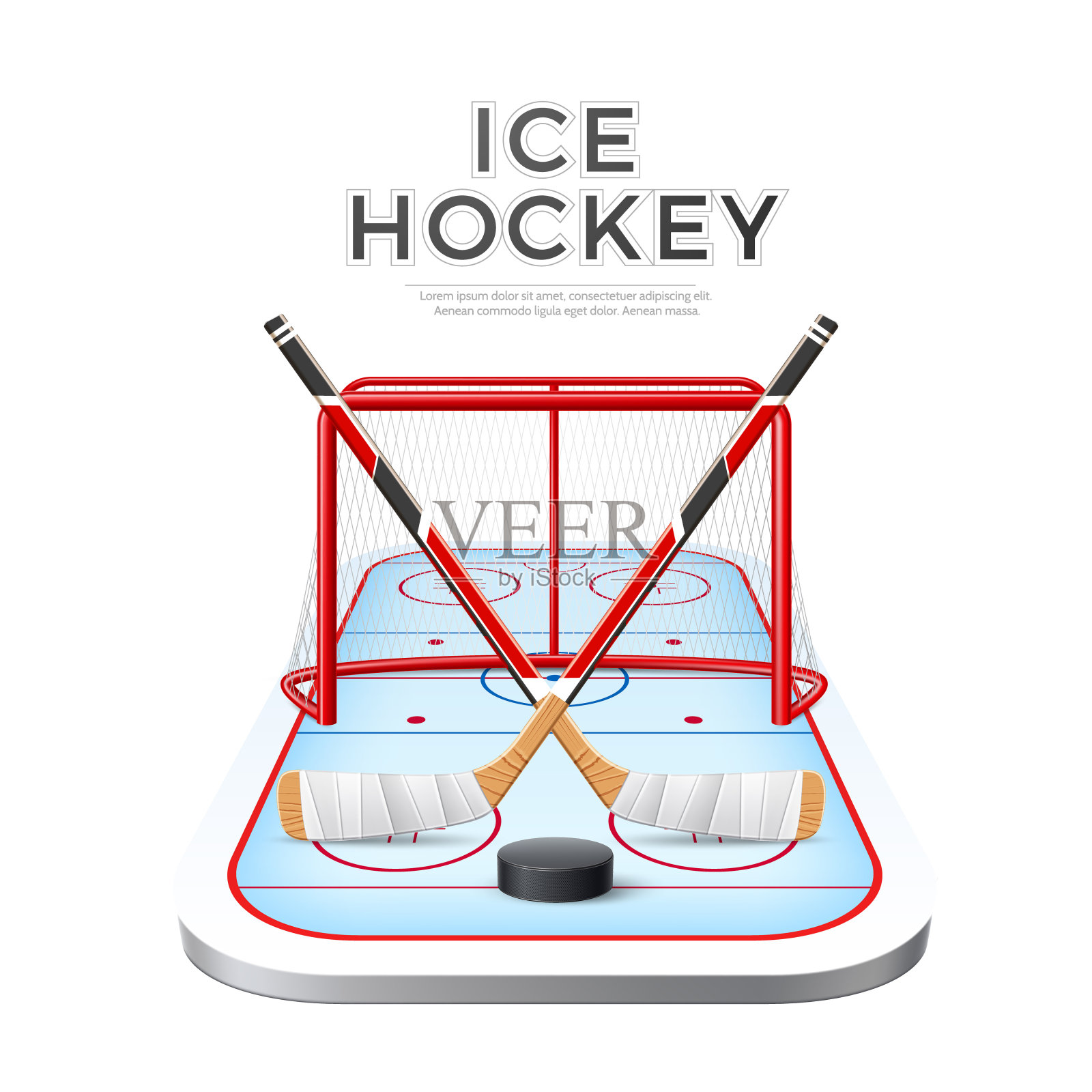 矢量3d冰球交叉棍棒与冰球插画图片素材