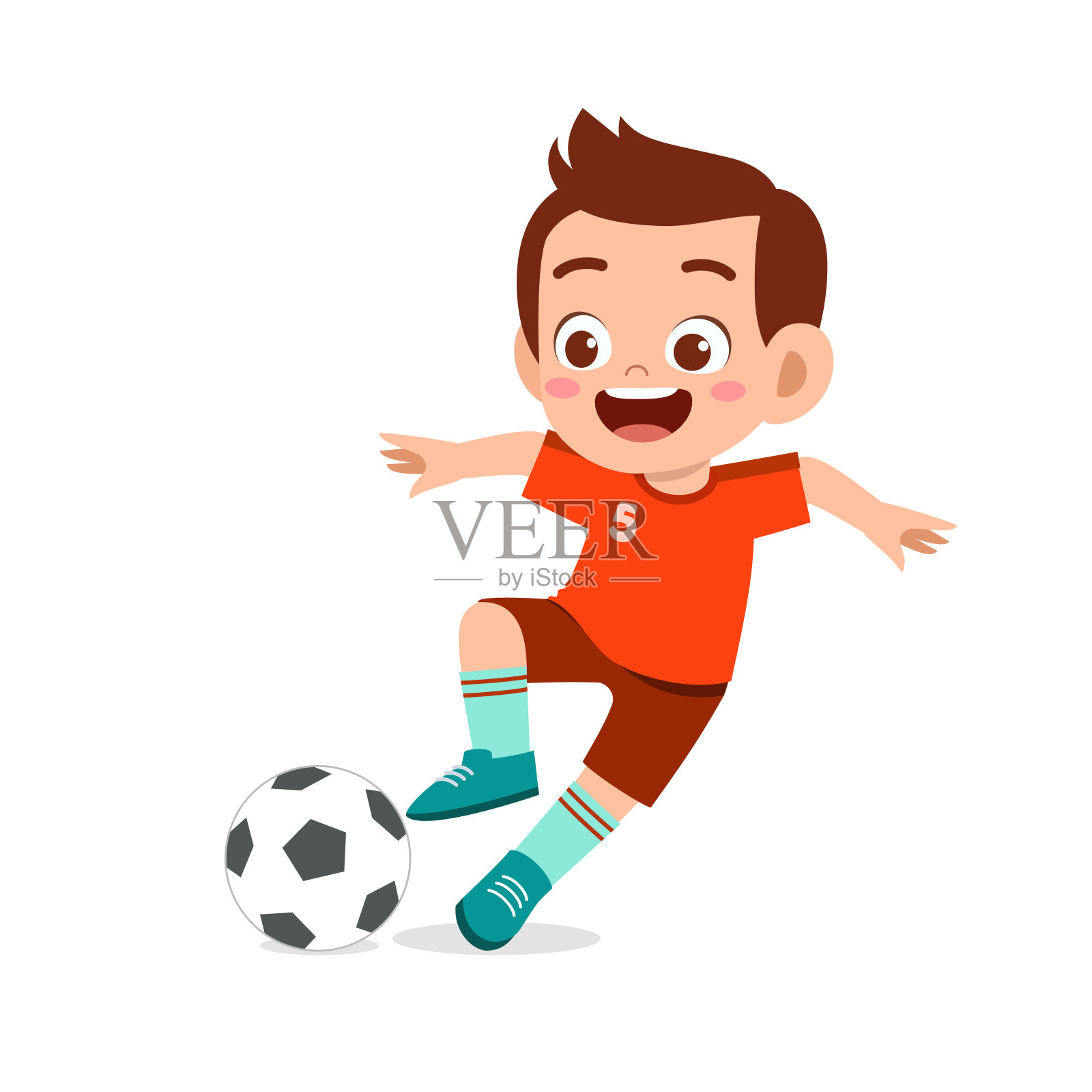 可爱的小男孩踢足球当前锋插画图片素材