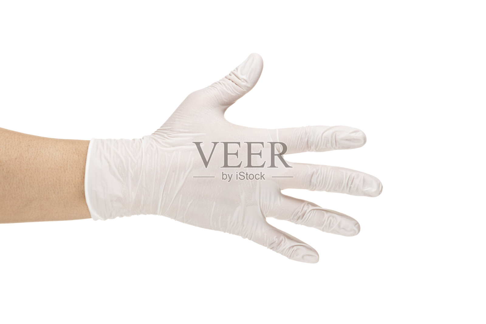 手戴医用手套。张开的手。照片摄影图片