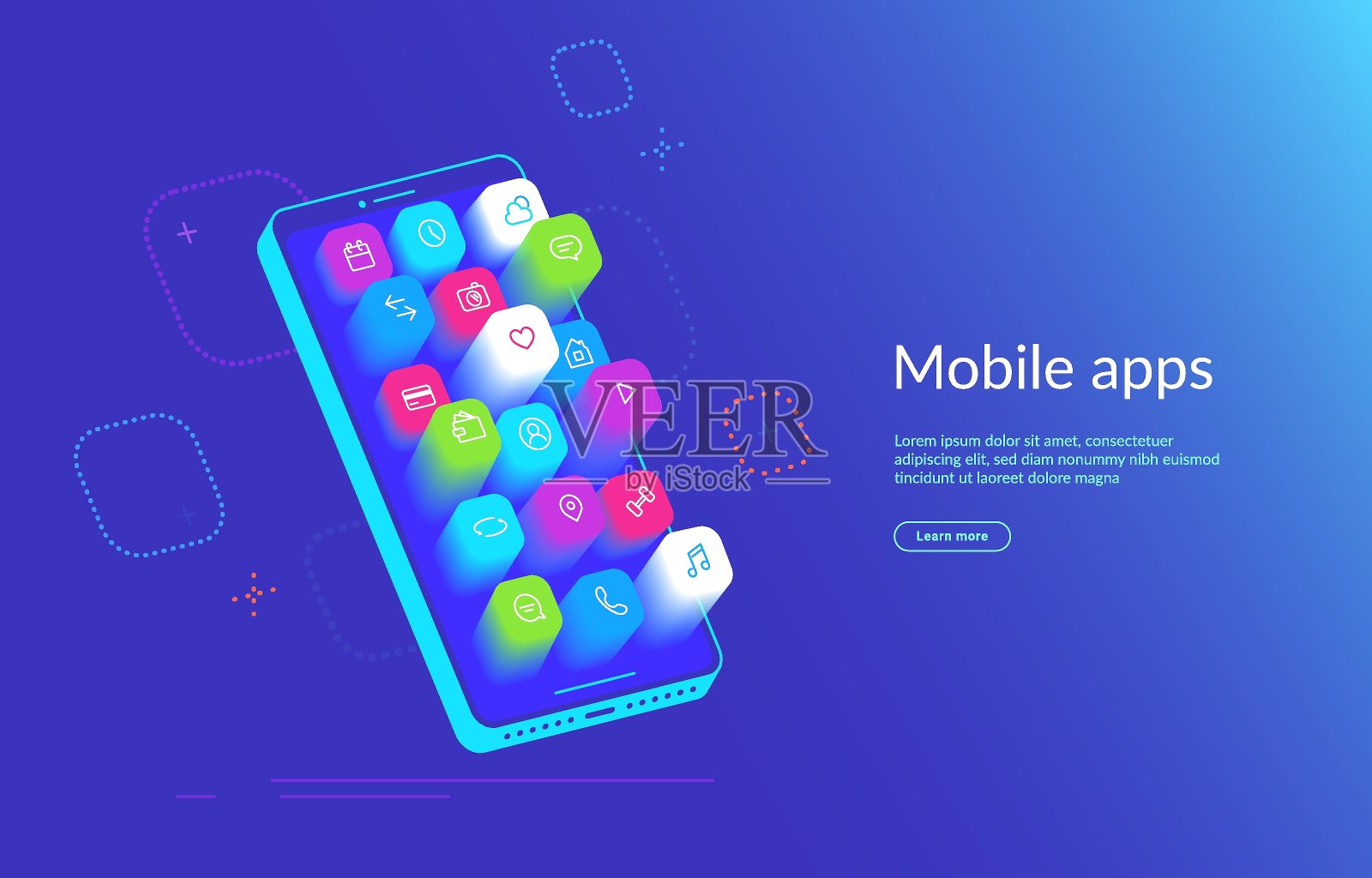 等距智能手机与各种应用程序插画图片素材