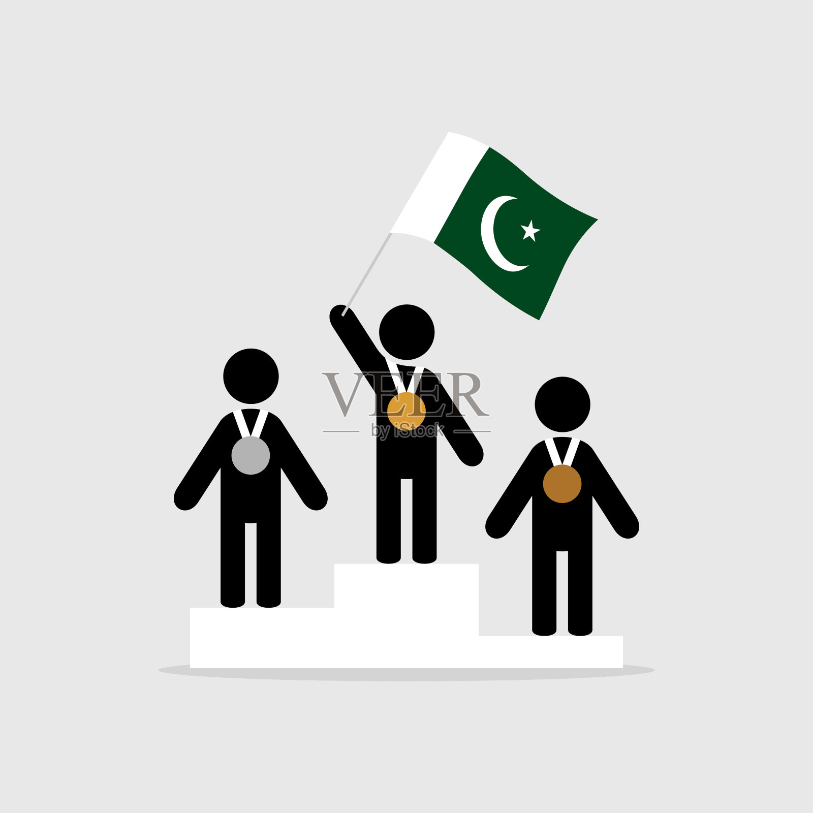 带着巴基斯坦国旗站在领奖台上的冠军插画图片素材