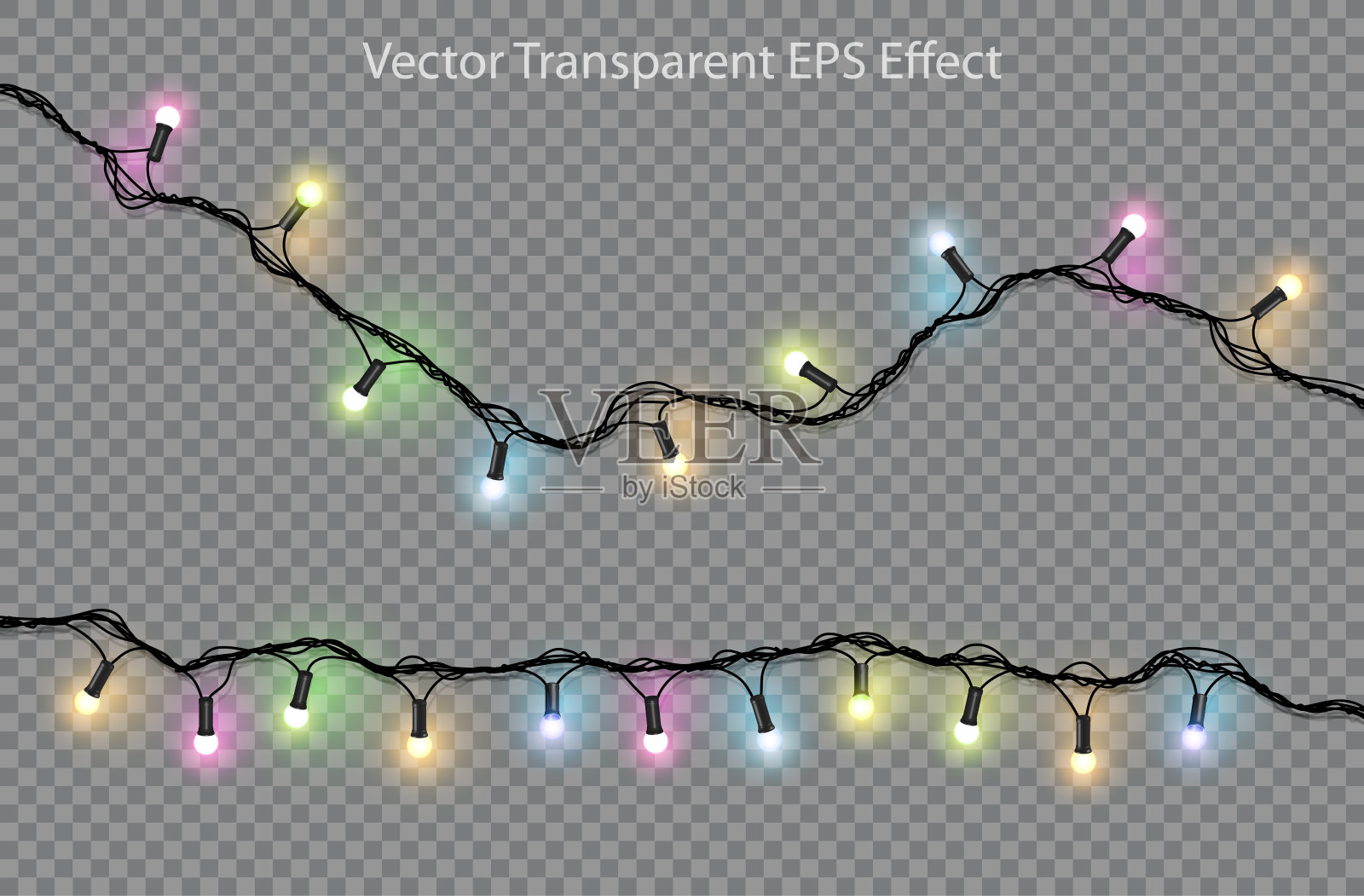 一套彩色花环在透明的背景。节日装饰。非常现实的例证。插画图片素材