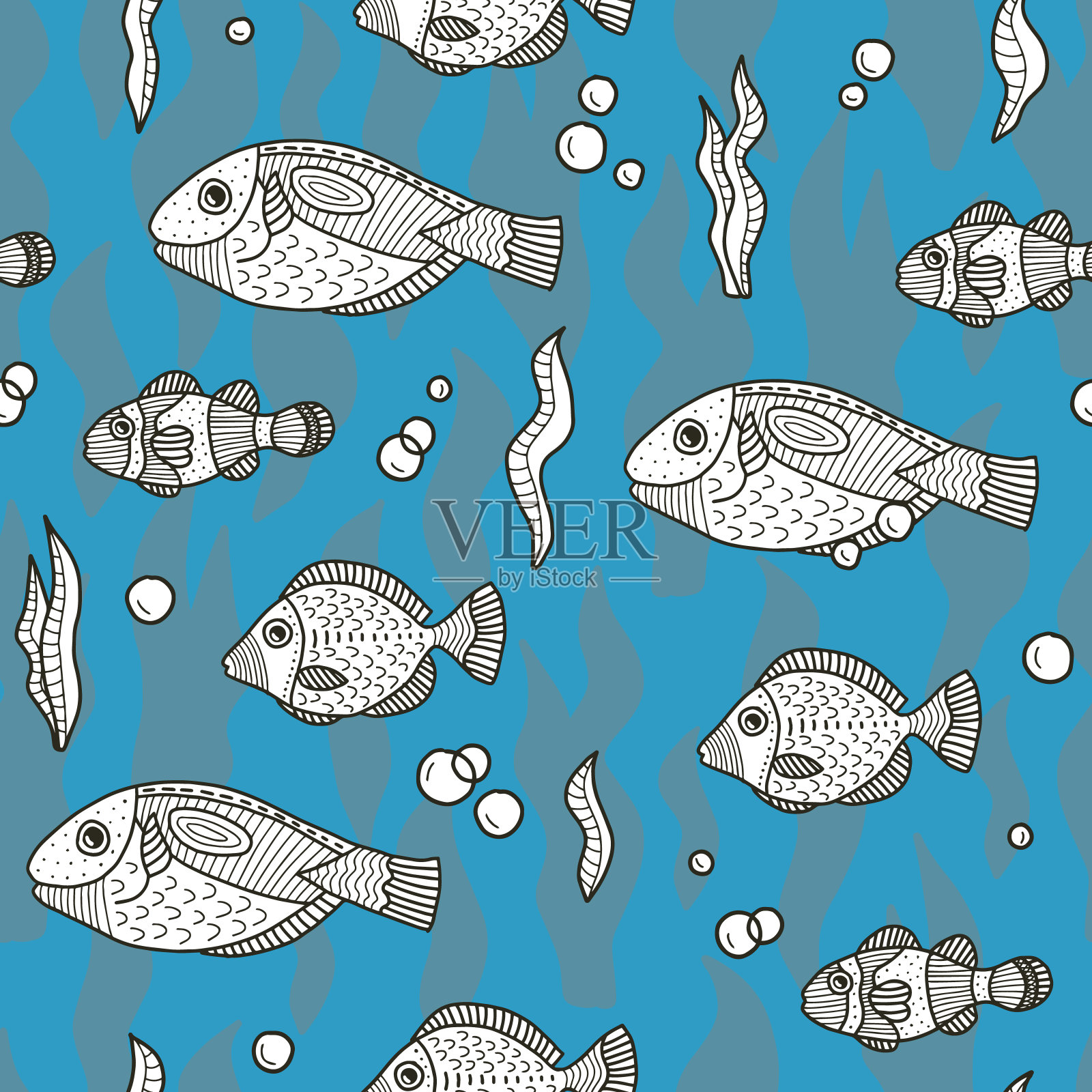 矢量水下无缝模式在蓝色插画图片素材