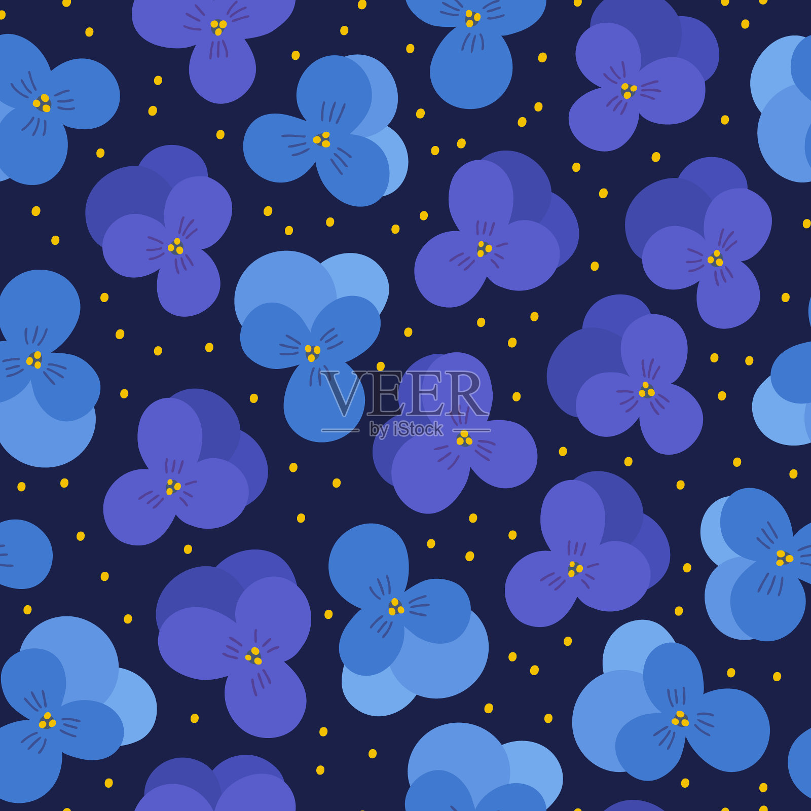 花卉无缝图案与手绘紫罗兰。插画图片素材