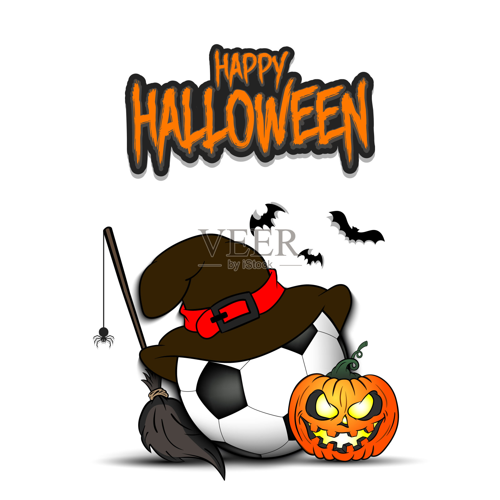 戴着女巫帽的足球，万圣节快乐插画图片素材
