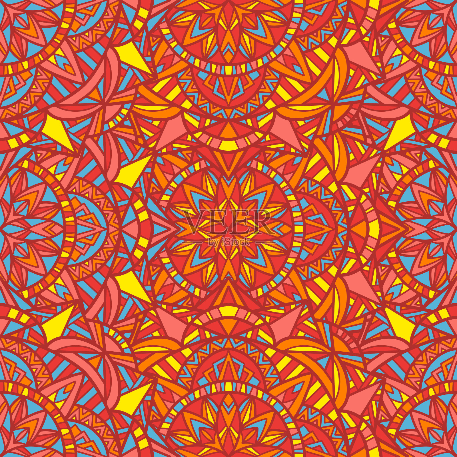 曼荼罗矢量无缝图案背景。部落的点缀。插画图片素材