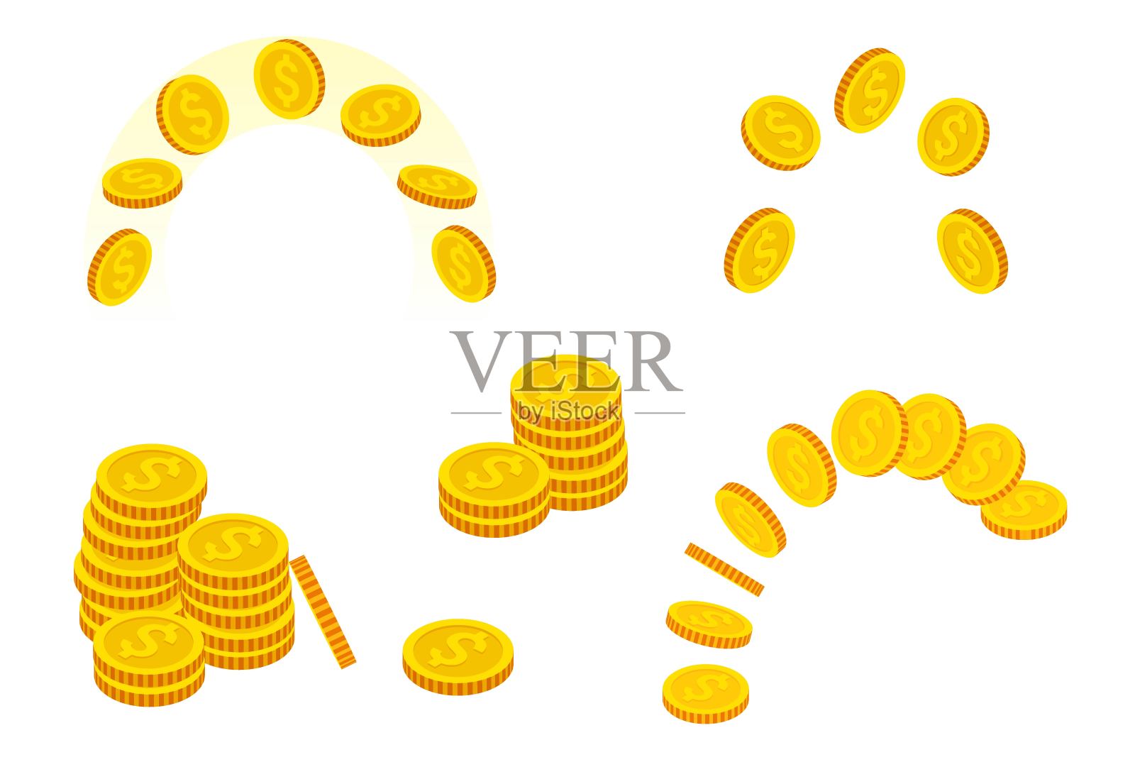 等距套金币孤立在白色背景。黄金的钱。插画图片素材