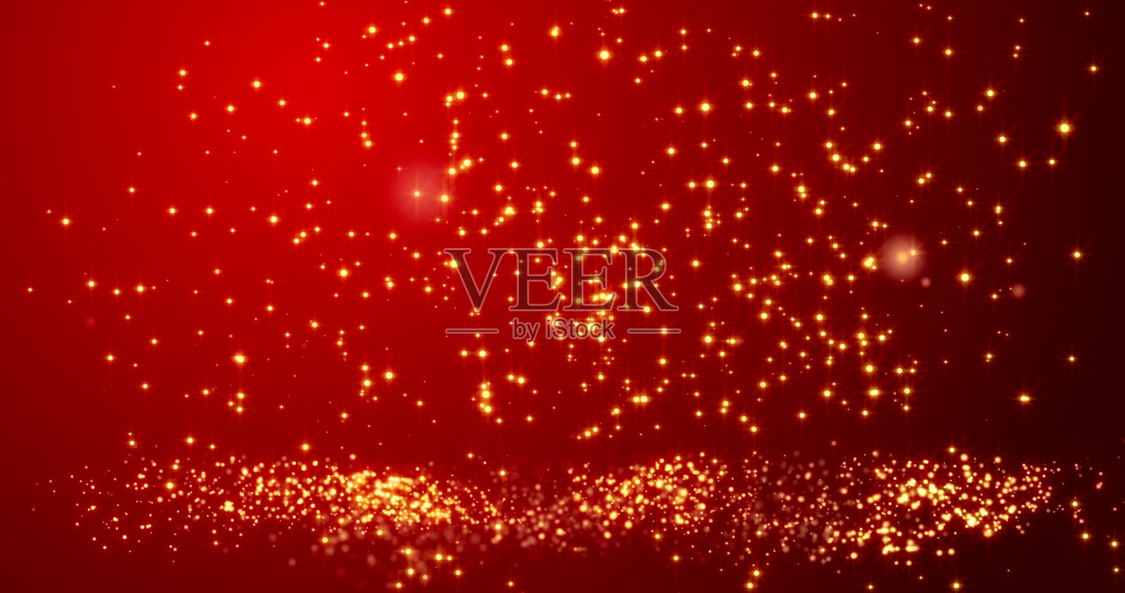 红色背景上点缀着金色的散景彩灯。三维演示照片摄影图片