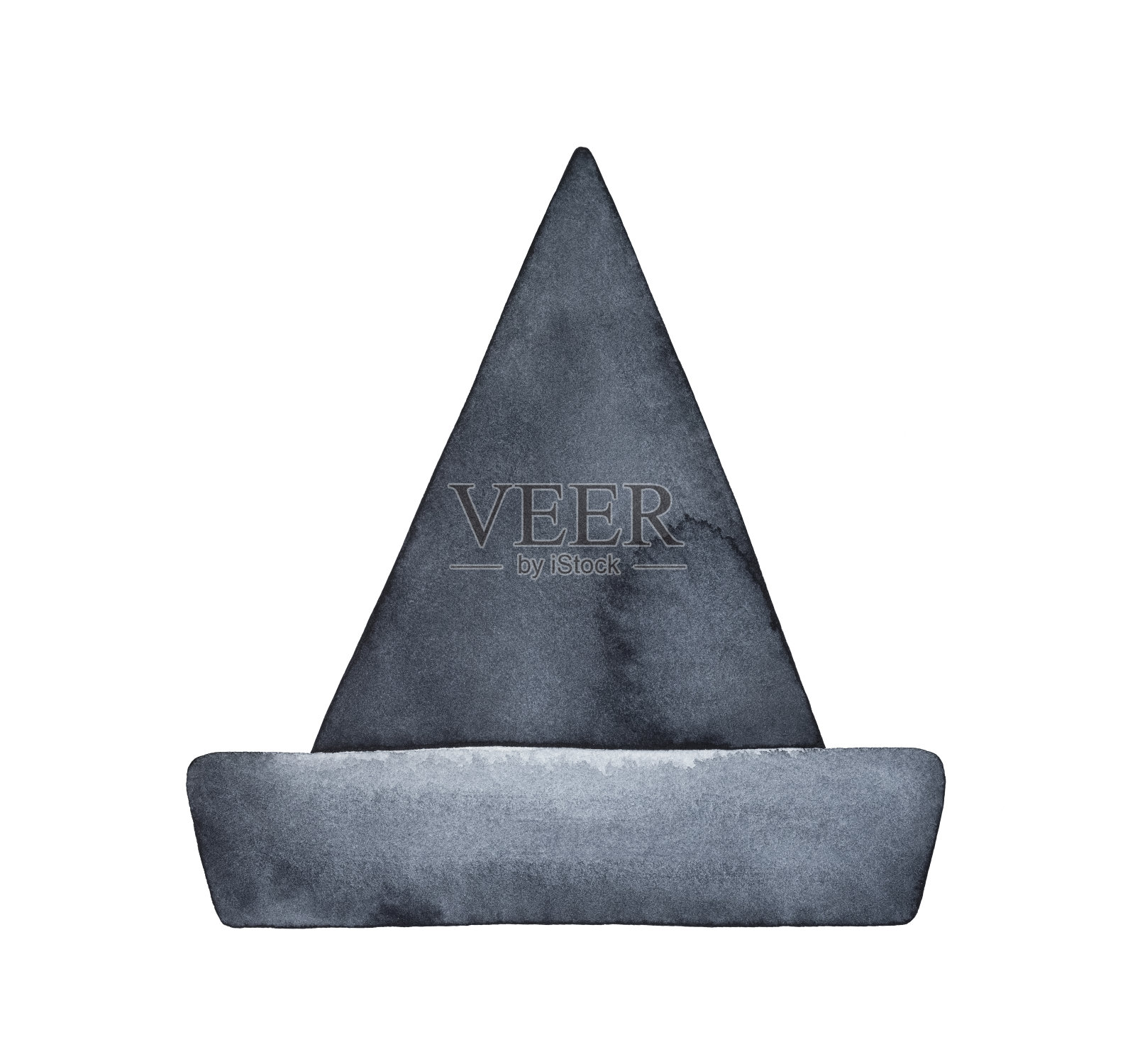 肮脏的女巫帽子的水彩插图。万圣节派对、童话、魔法、黑色艺术的象征。手绘水彩图形图纸上的白色，剪纸剪辑艺术元素的设计装饰。插画图片素材