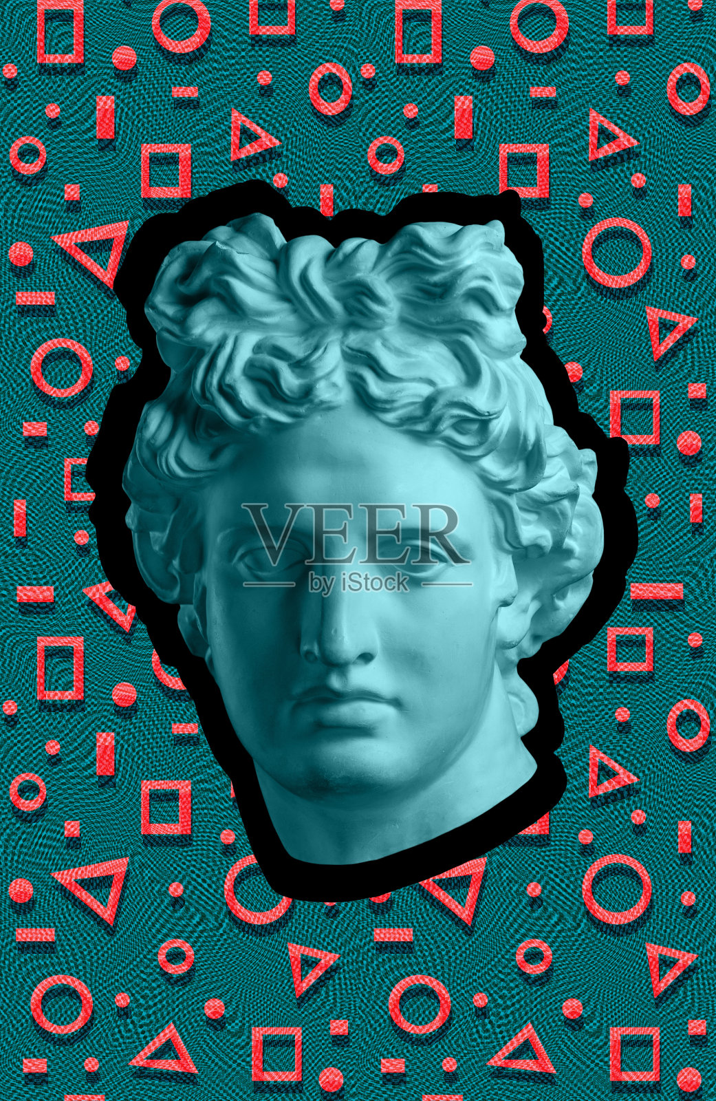 超现实主义风格的当代艺术概念拼贴与古董雕像头像。不寻常的现代艺术。照片摄影图片