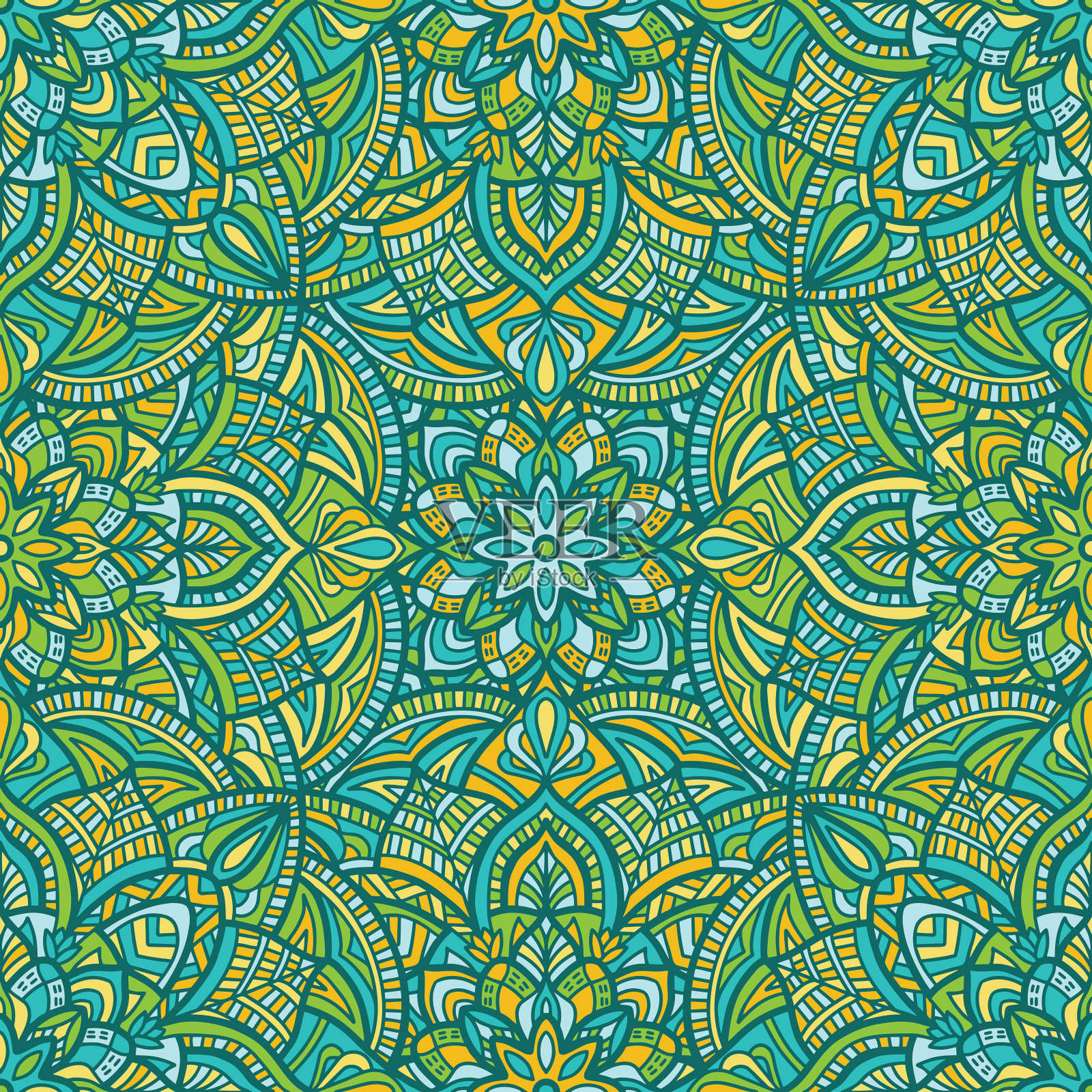 曼荼罗矢量无缝图案背景。部落的点缀。插画图片素材