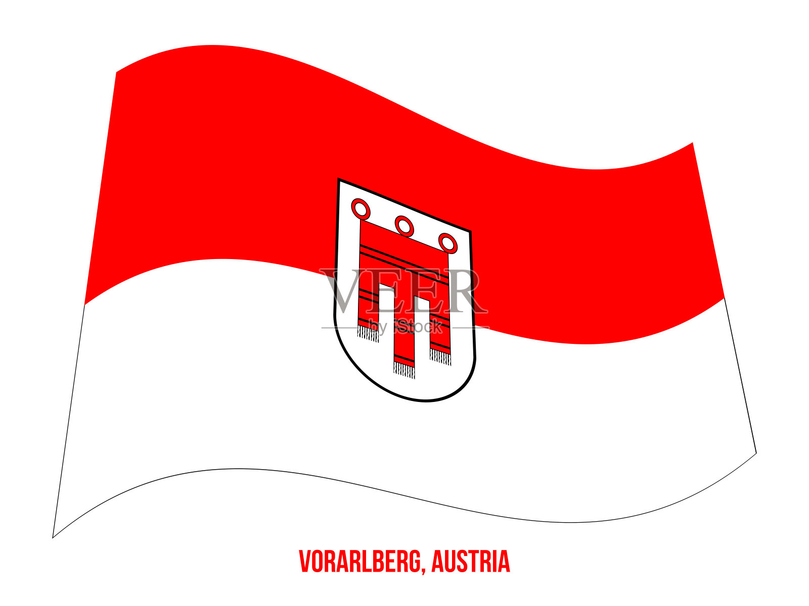 Vorarlberg旗摆动矢量插图在白色的背景。奥地利国旗。设计元素图片