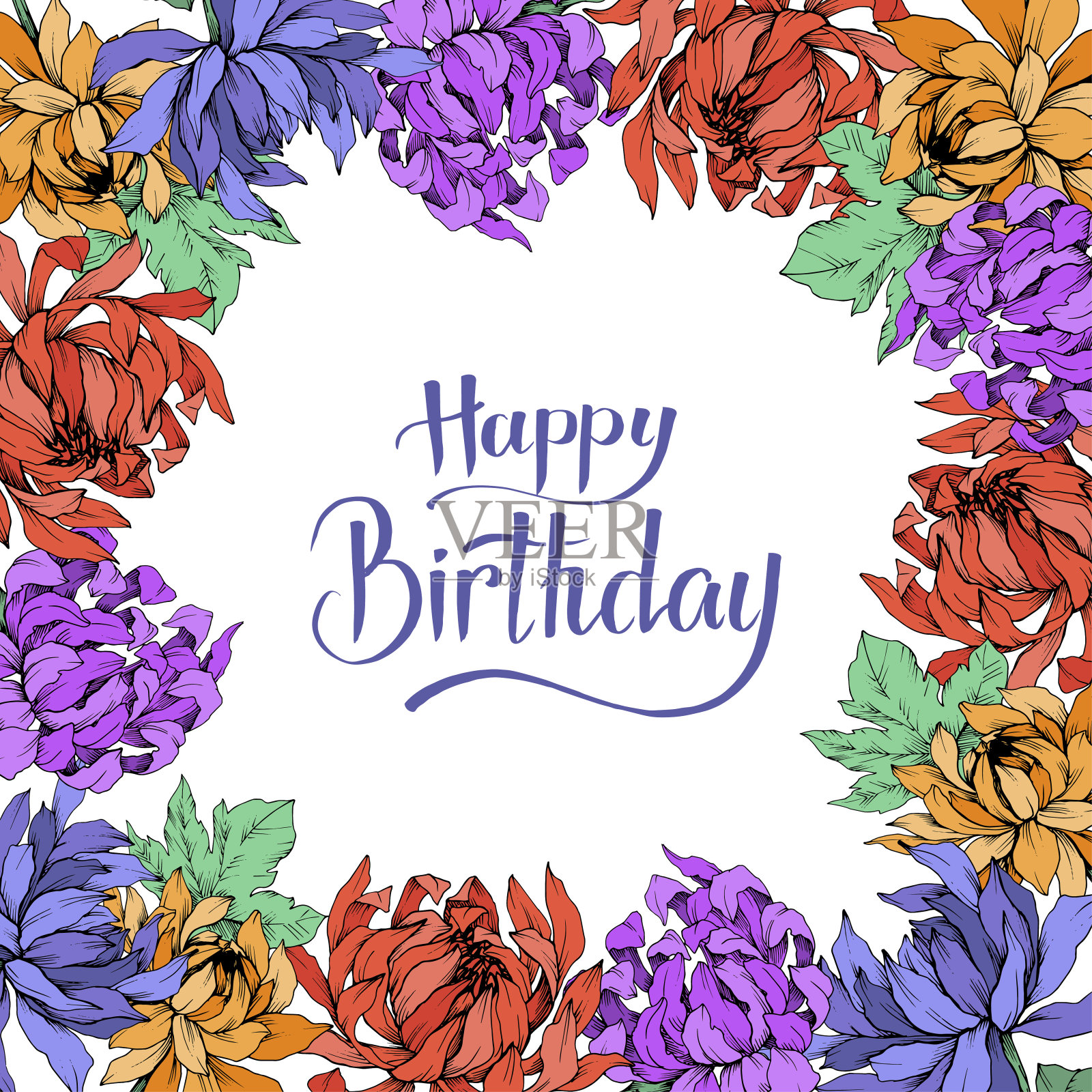 矢车菊，花卉植物花。艺术雕刻墨水。边框装饰方形。插画图片素材