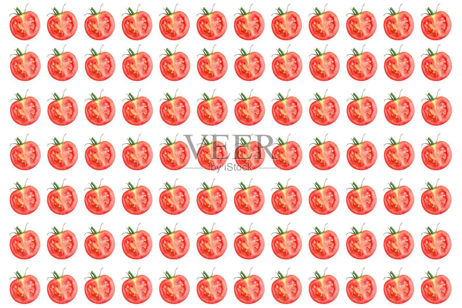 红番茄切成白色背景的蔬菜图案。平躺，俯视图。食品的背景。照片摄影图片