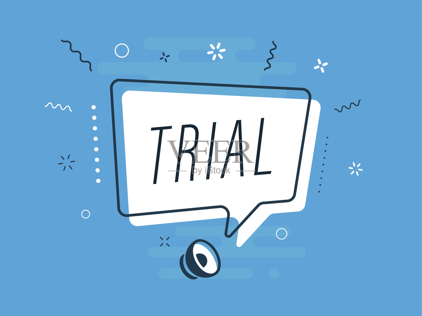 审判。矢量模板与文本新潮风格股票插图在蓝色背景插画图片素材