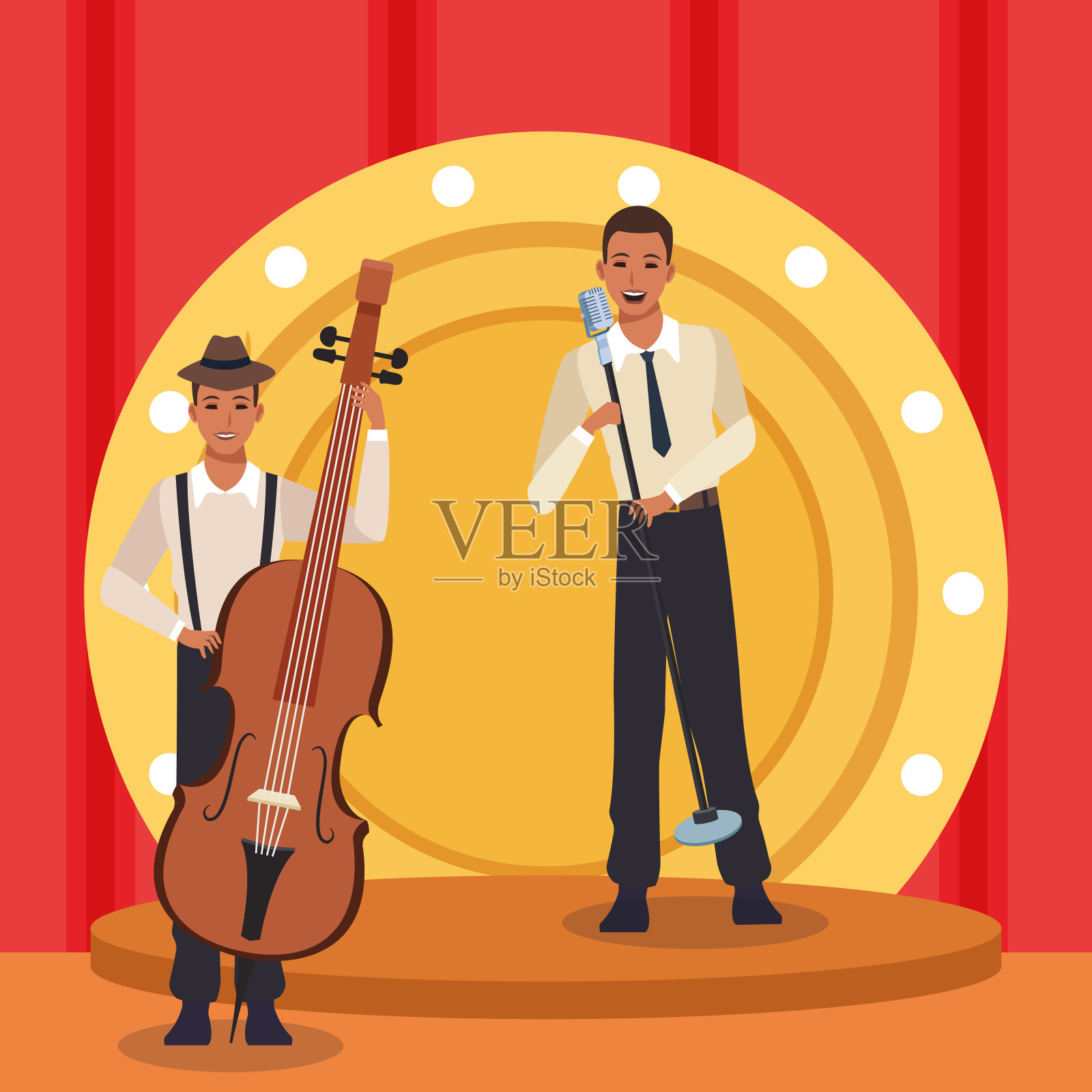 歌手兼大提琴演奏家，爵士乐队设计插画图片素材