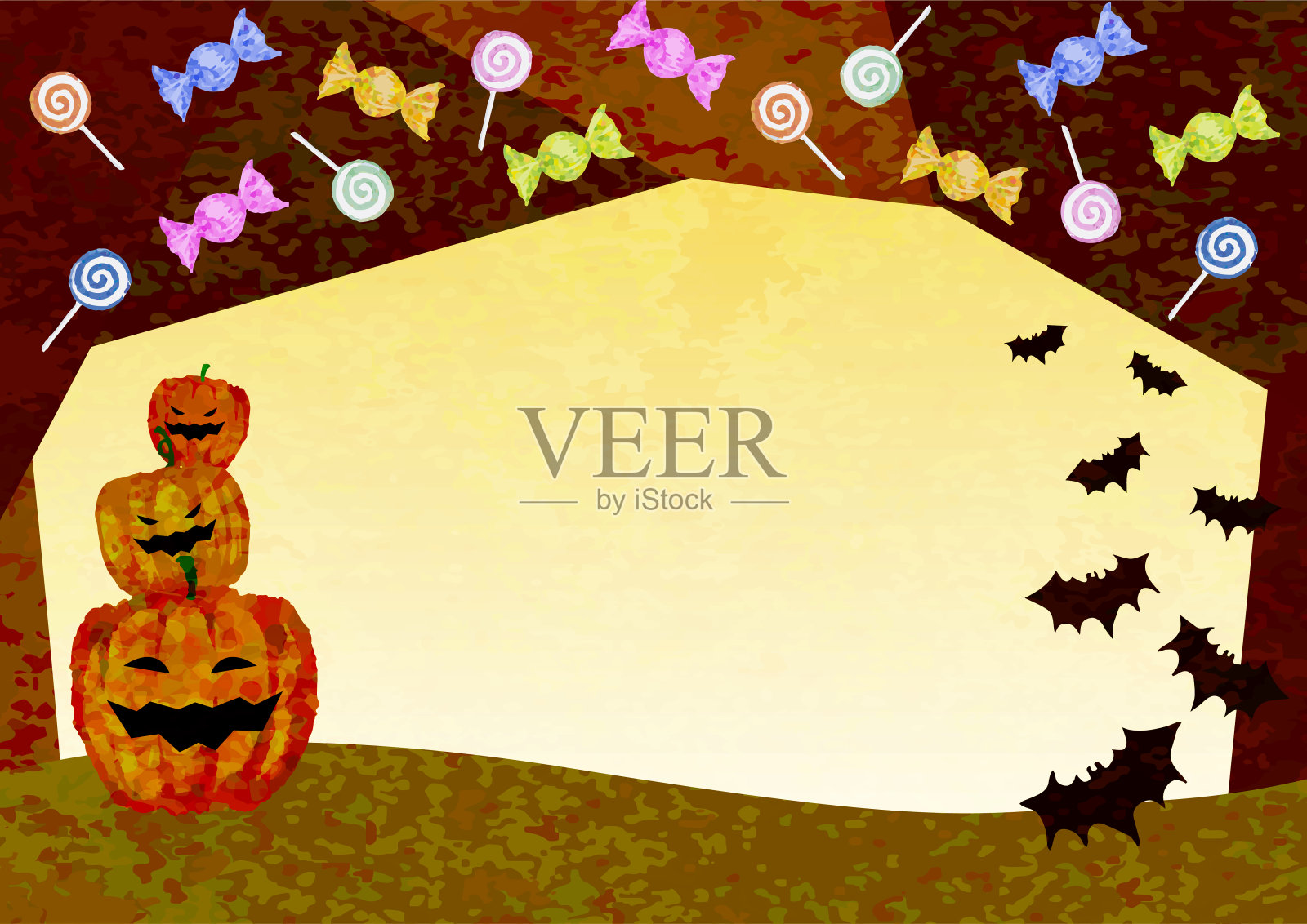 万圣节的背景有南瓜，蜘蛛网和蝙蝠。秋天的矢量图设计模板素材