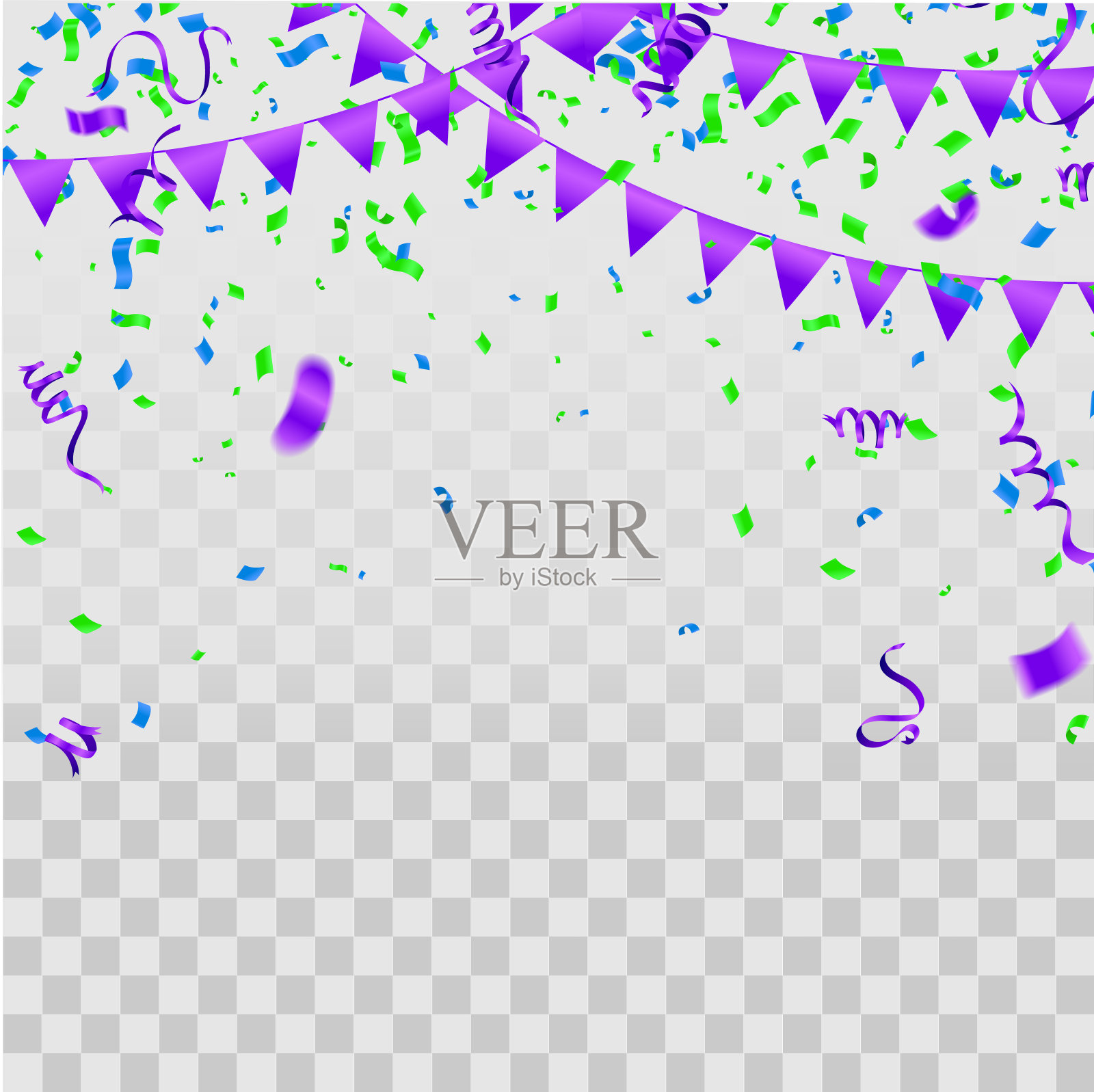 五彩缤纷的彩纸庆祝嘉年华彩带和生日快乐气球五彩缤纷的庆祝背景插画图片素材