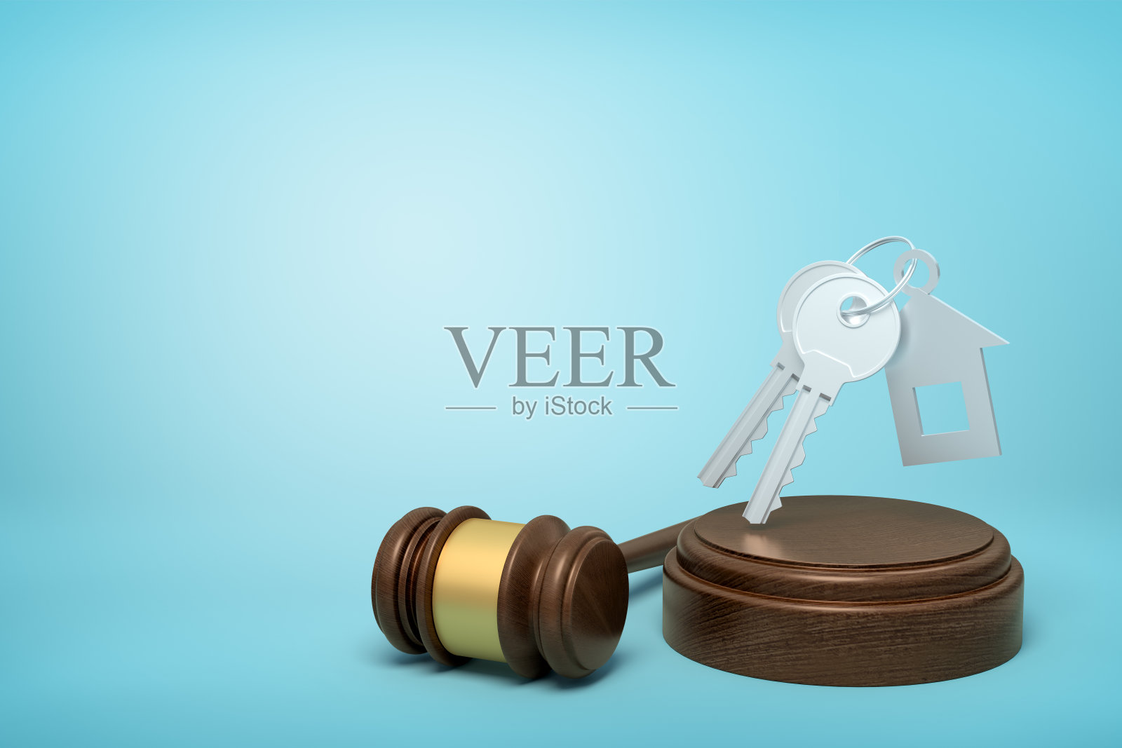 房屋钥匙与木质音块3D渲染照片摄影图片