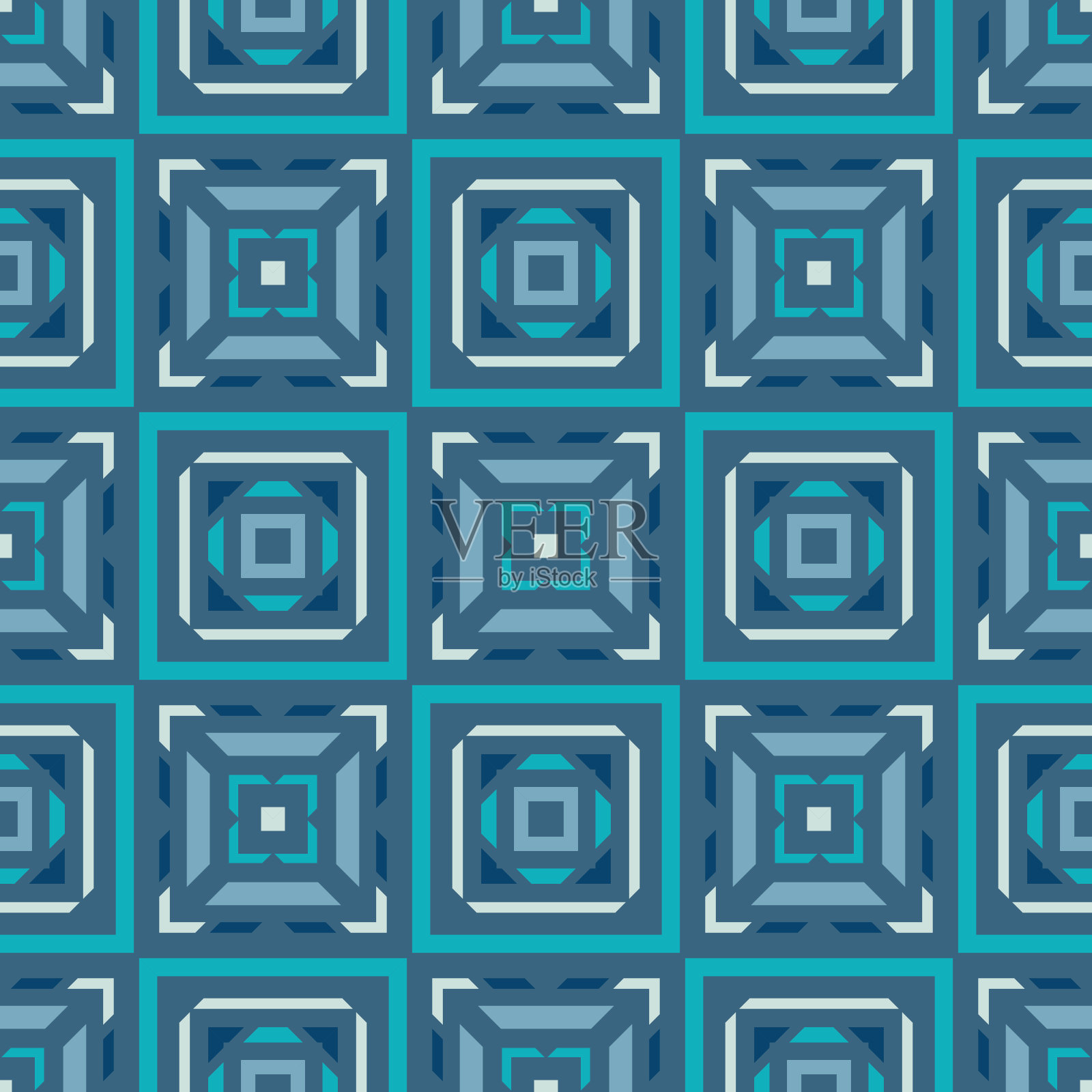 抽象背景无缝图案在蓝色。地毯民族装饰。异国情调的放荡不羁的风格。矢量插图。平面设计。插画图片素材