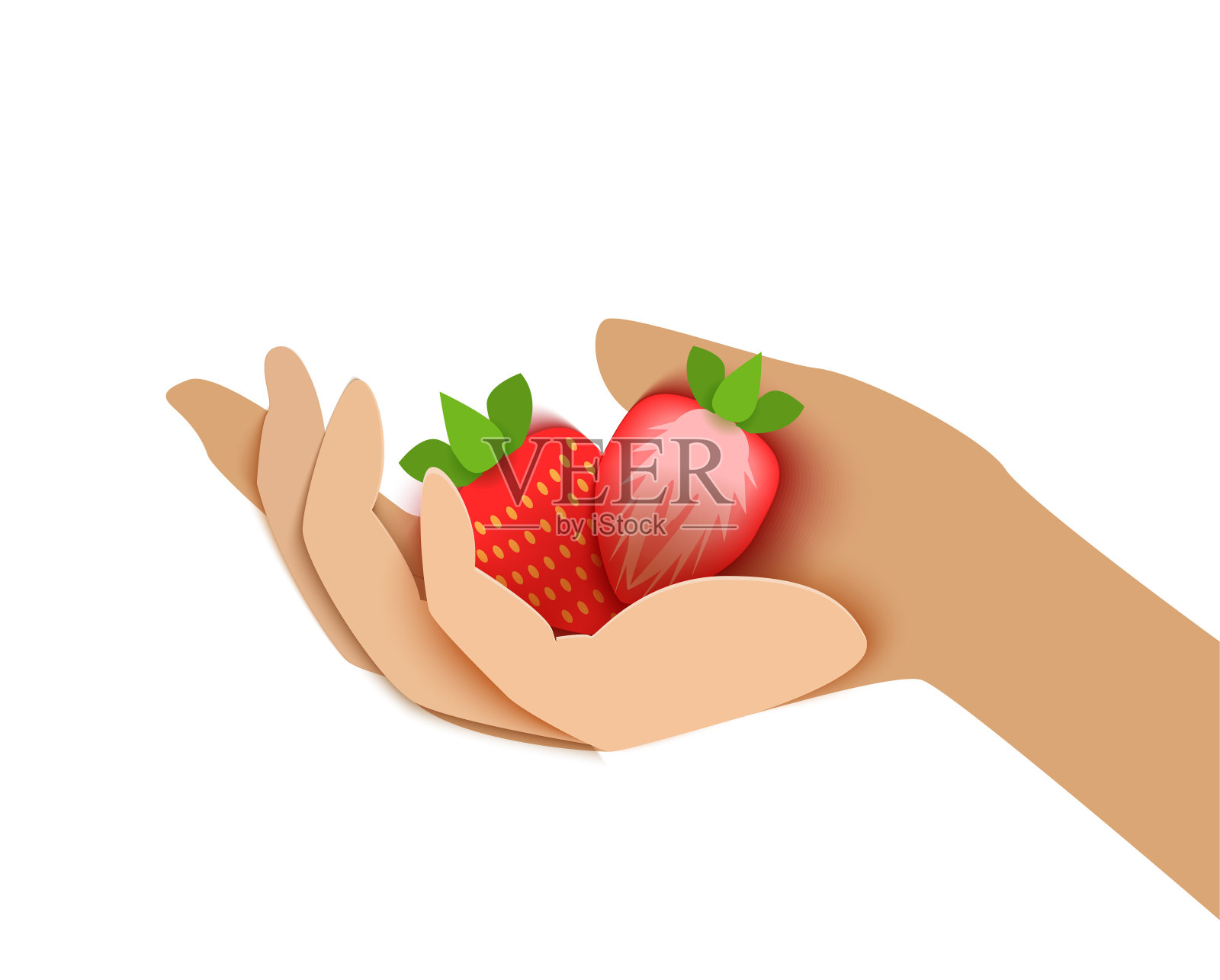 剪纸风格，女性手持草莓。插画图片素材