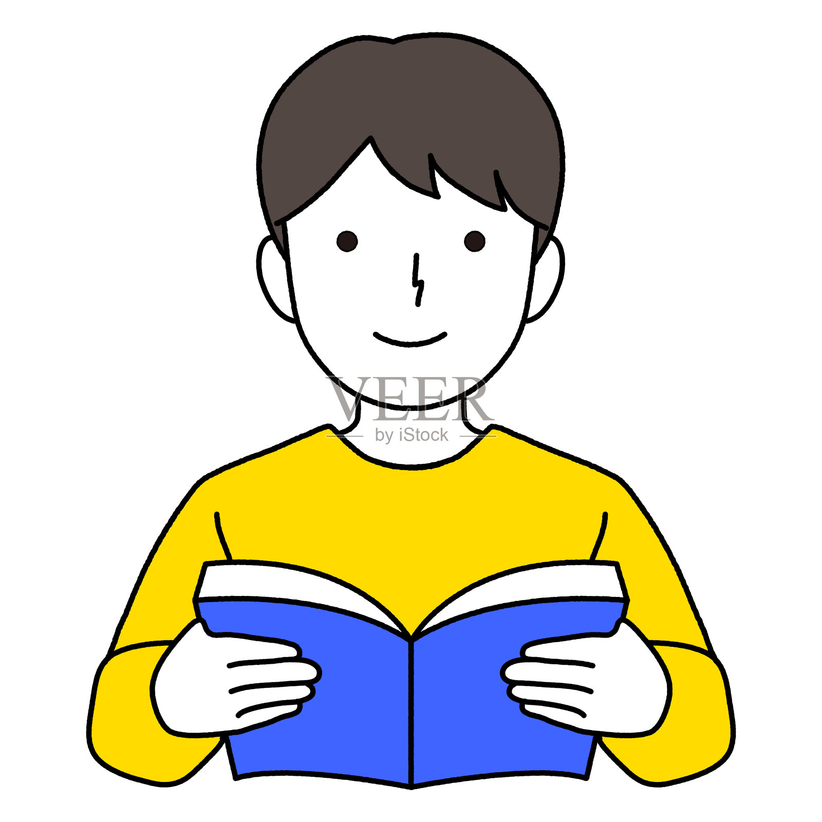 一个男孩在读一本书的插图插画图片素材