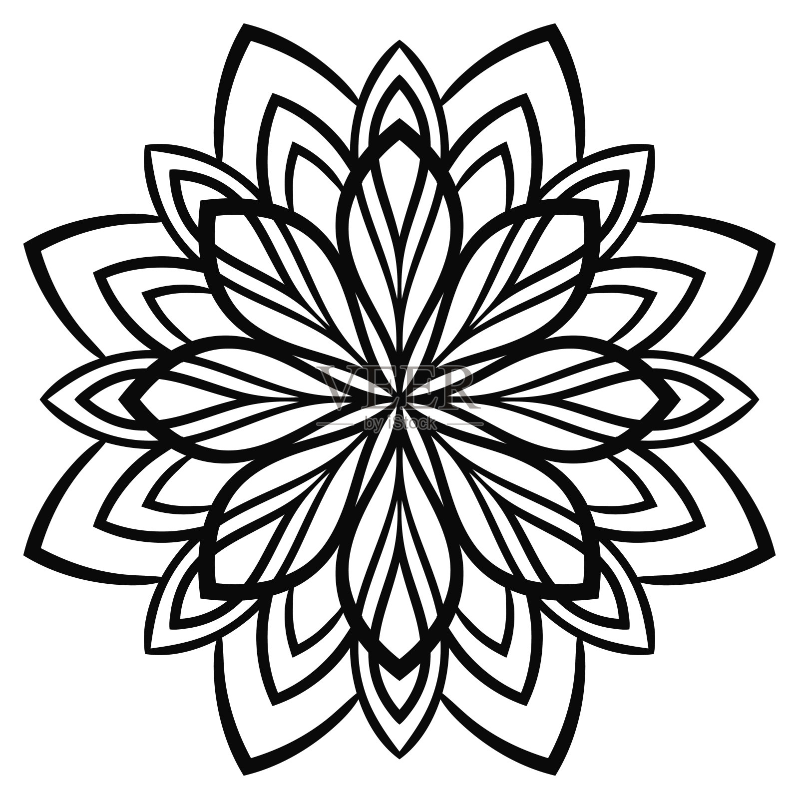 曼荼罗大纲。装饰性的圆形涂鸦花孤立在白色的背景上。圆的几何元素。矢量插图。插画图片素材