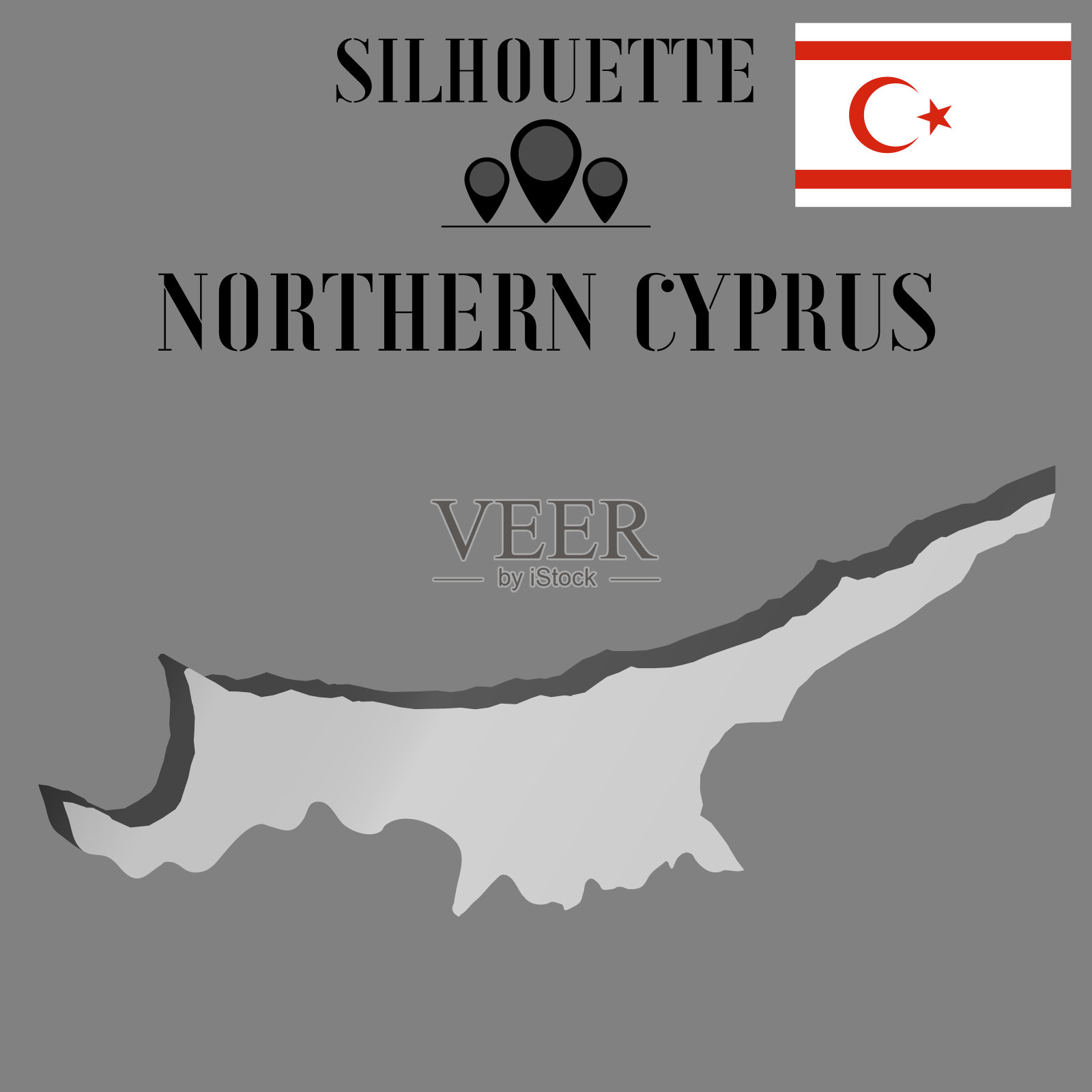 土耳其北塞浦路斯轮廓世界地图，轮廓轮廓矢量插图，创意设计孤立的背景，国旗，物体，元素，符号从国家设置。插画图片素材