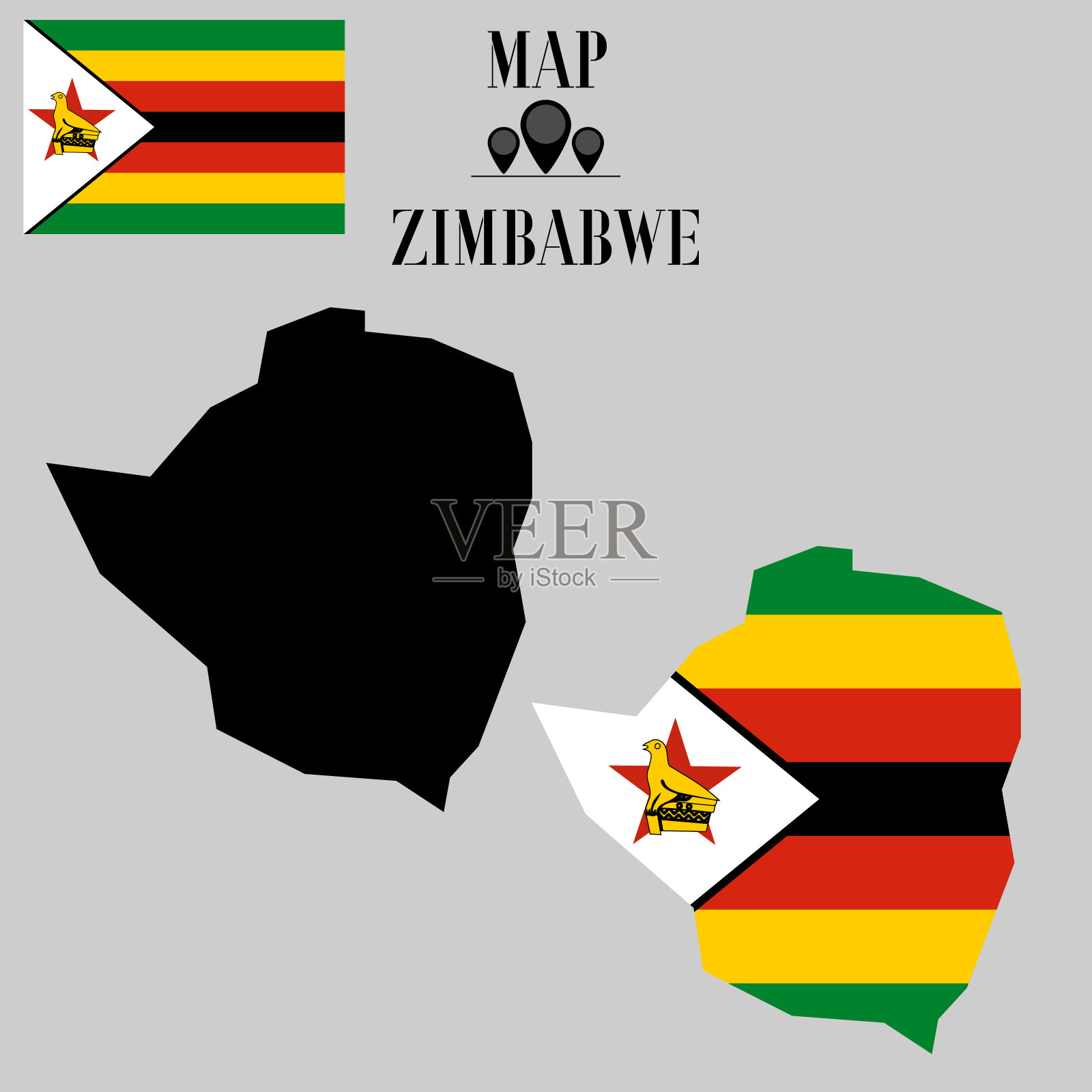 津巴布韦轮廓世界地图，轮廓轮廓与国旗内部矢量插图创意设计，孤立的背景，物体，元素，符号从国家设置。插画图片素材
