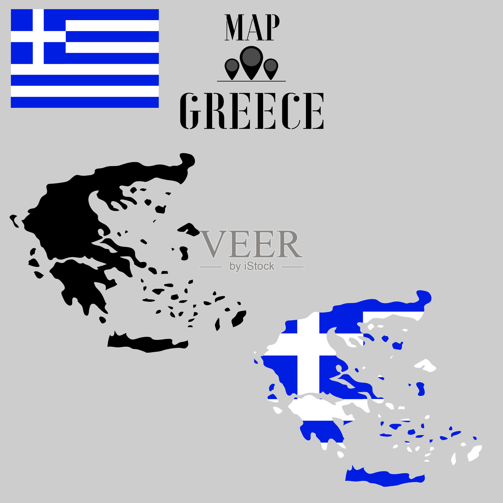 希腊轮廓世界地图，轮廓轮廓与国旗内部矢量插图创意设计，孤立的背景，物体，元素，符号从国家设置。插画图片素材