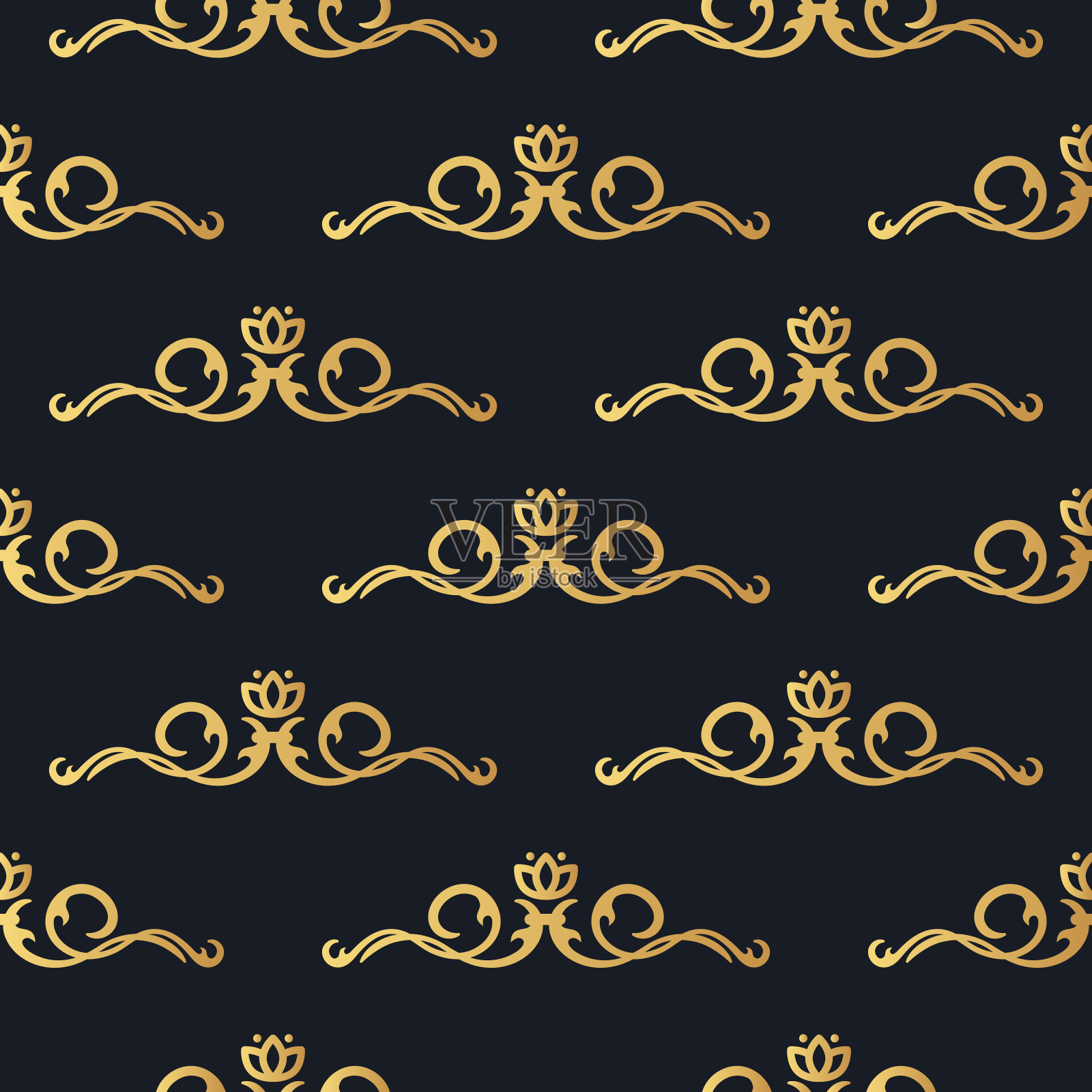 手绘黄金复古无缝图案。优雅华丽的婚礼背景。矢量孤立金银丝邀请卡纹理。插画图片素材