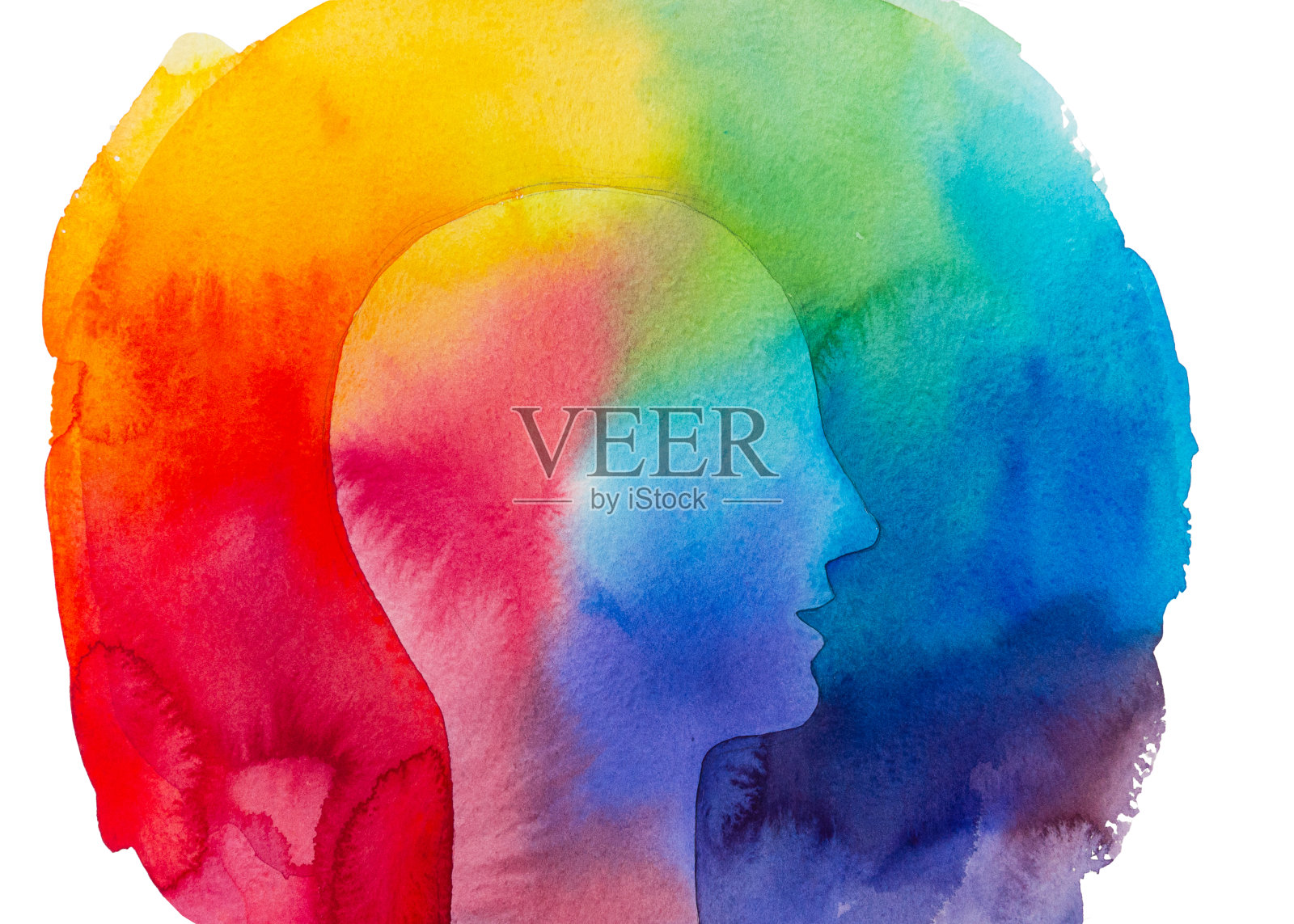 彩虹水彩绘画。积极的情感。插画图片素材