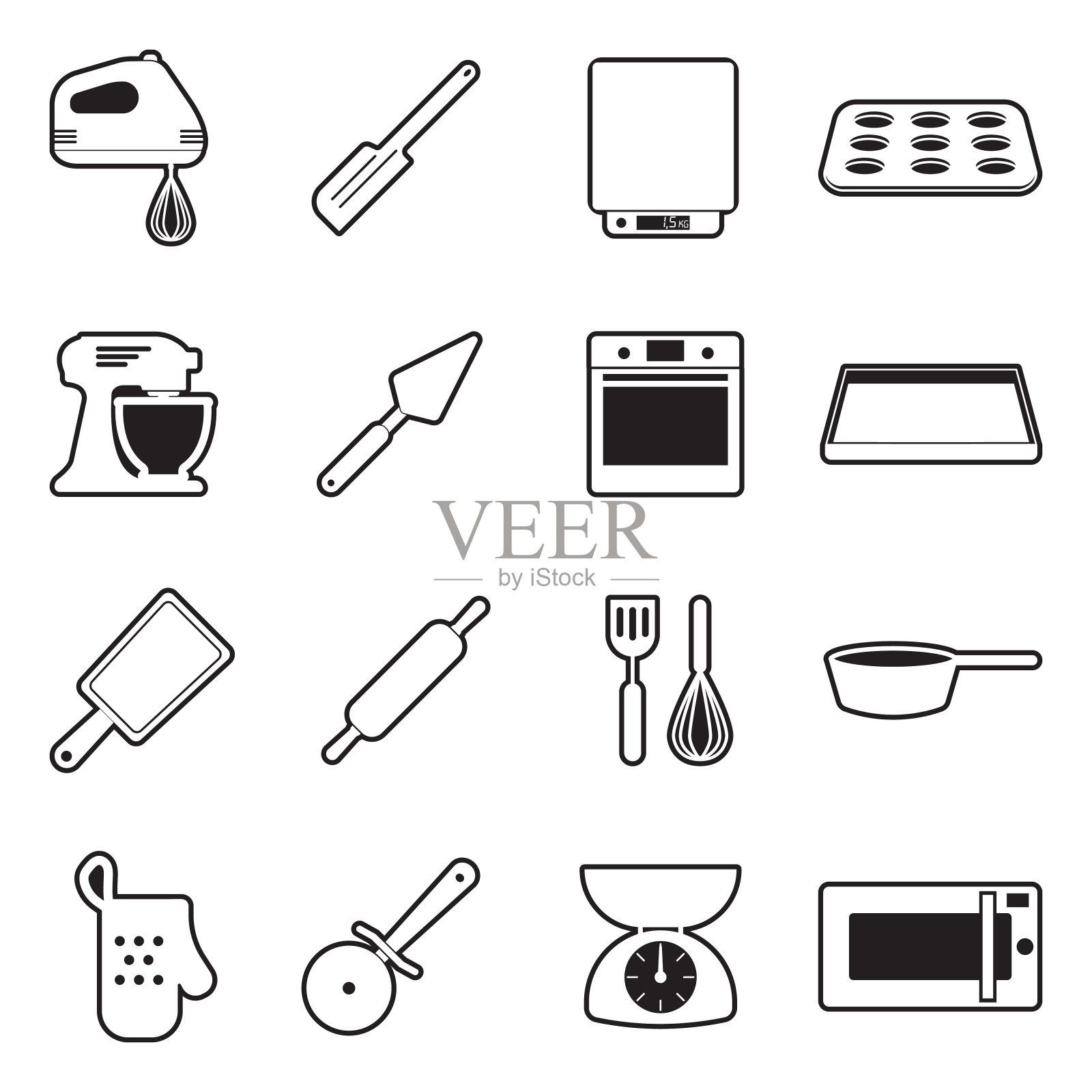 烘焙图标。线条与填充设计。矢量插图。图标素材