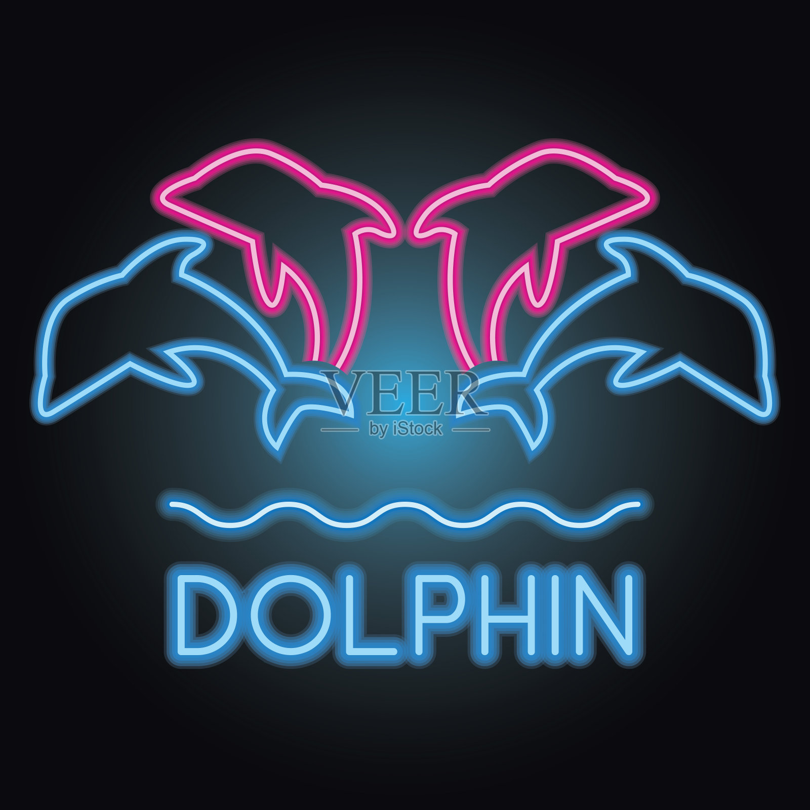 带有霓虹灯效果的海豚图标。矢量图设计元素图片