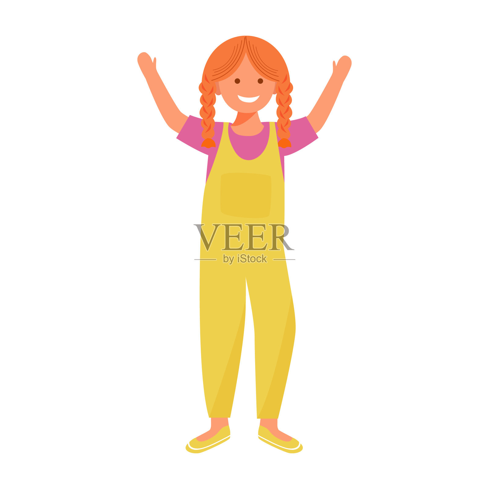 快乐女孩扁平矢量插画：微笑站立的女孩设计元素图片