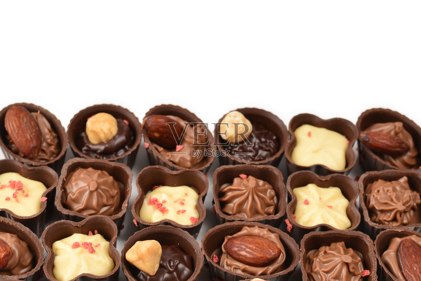 混合美味的巧克力糖果收集。照片摄影图片