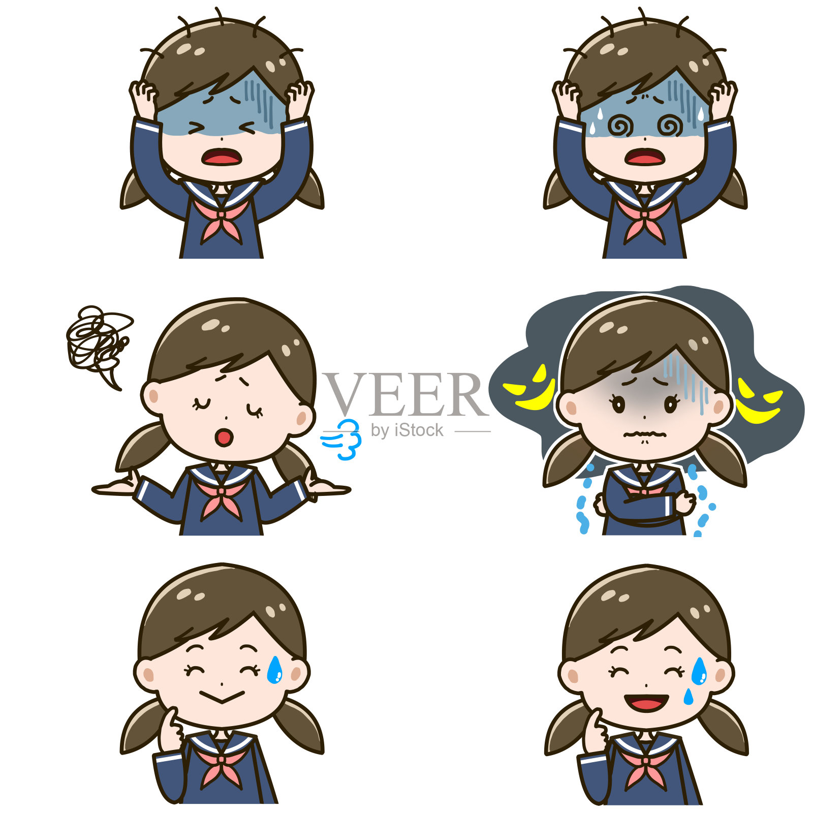 插图设置的女孩的一个否定的表情插画图片素材