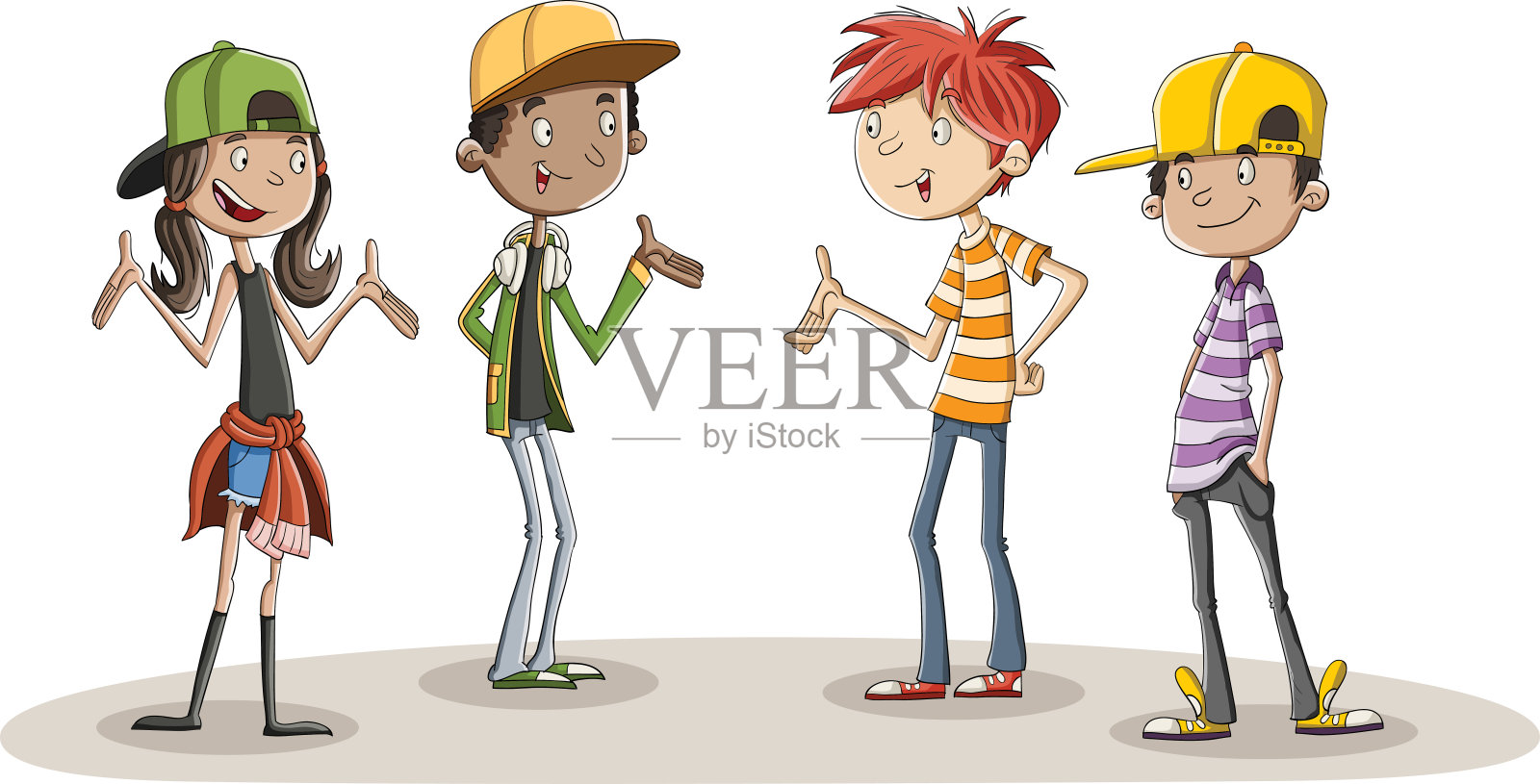 一群卡通年轻人在聊天。插画图片素材