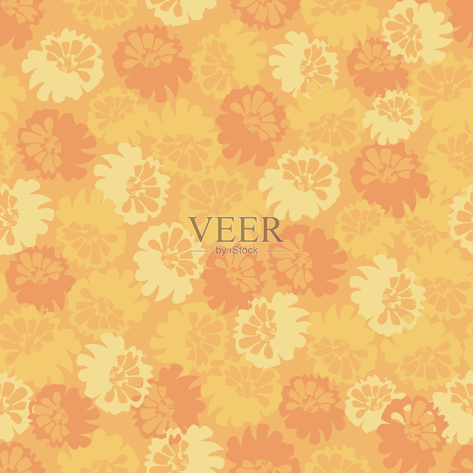 向量黄单色万寿菊花抽象无缝图案。完美的织物，剪贴簿和墙纸项目。插画图片素材