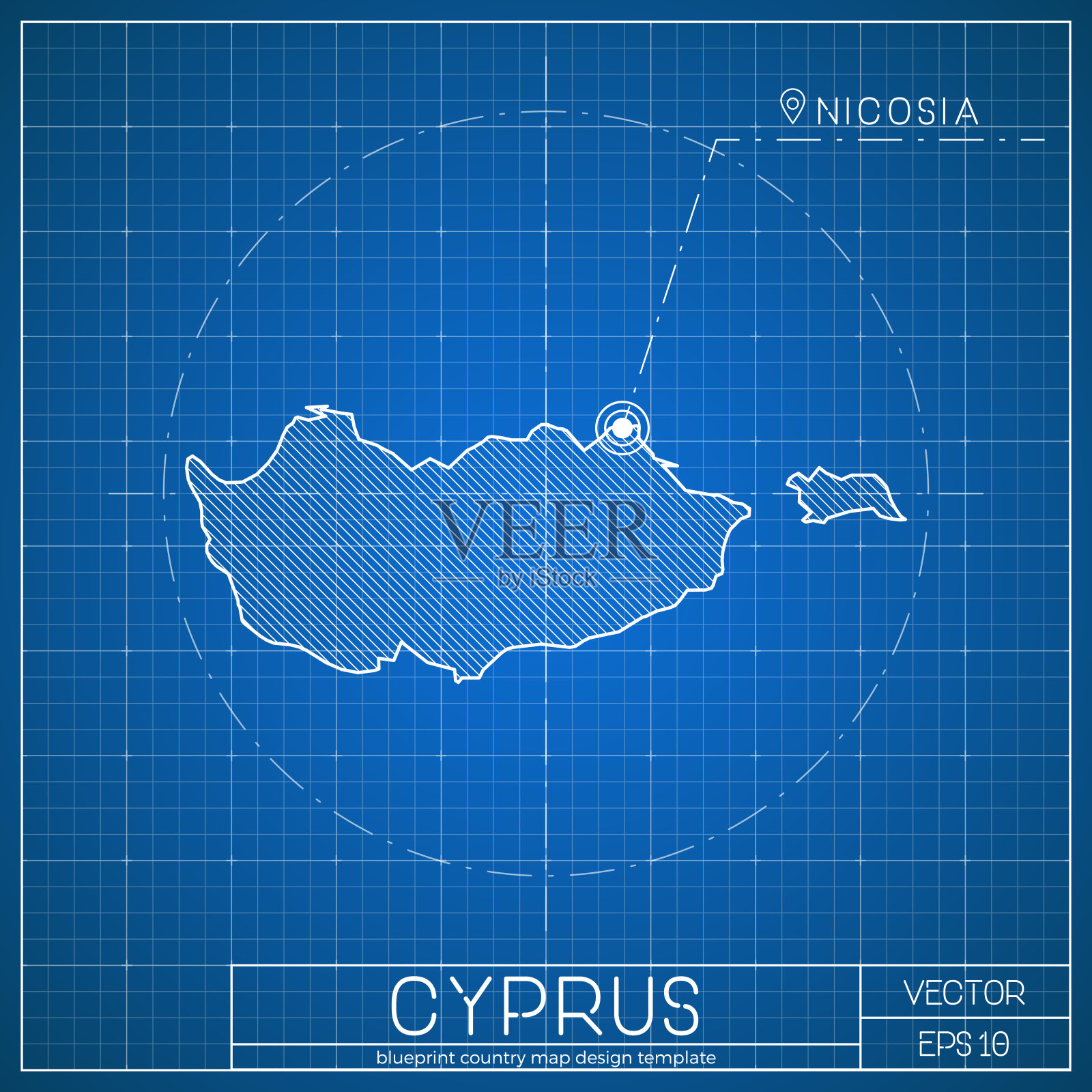 塞浦路斯蓝图地图模板与首都城市。插画图片素材