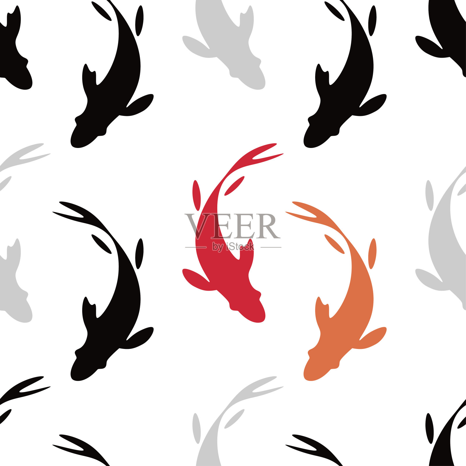 无缝图案与锦鲤鱼。墨水画画。插画图片素材