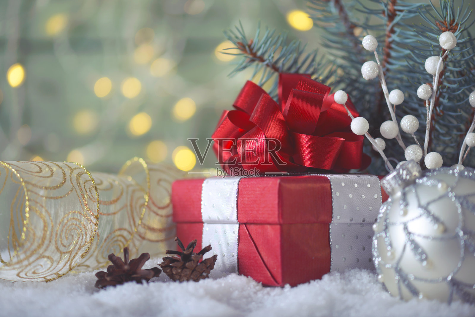 圣诞装饰和圣诞礼物照片摄影图片