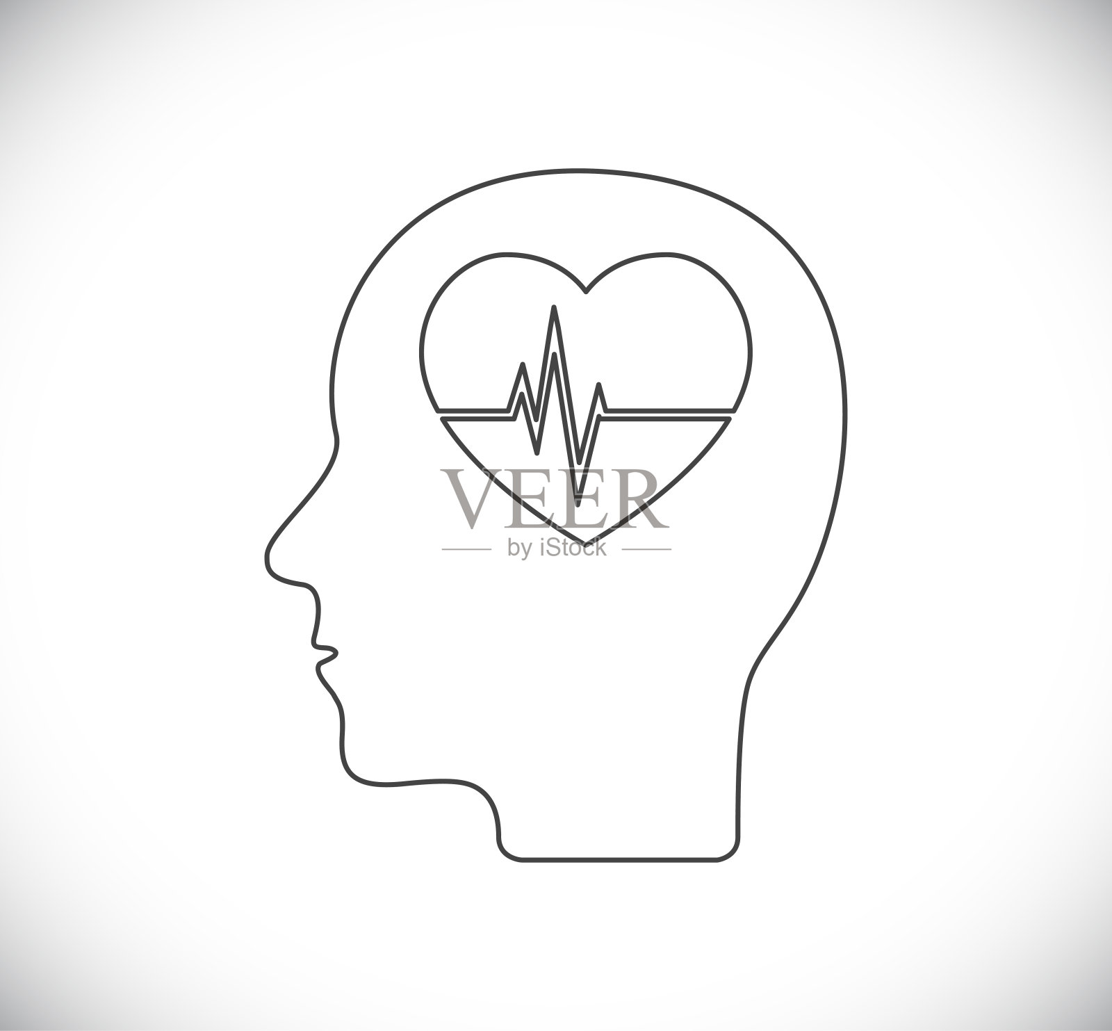 人的头部与心脏的示波器图标插画图片素材