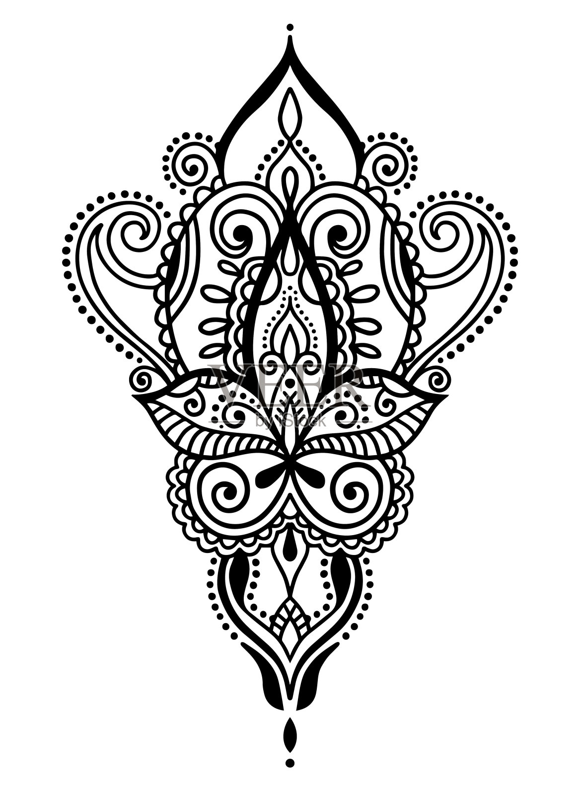 民族佩斯利手画纹身设计，指甲花曼海蒂涂鸦设计元素插画图片素材